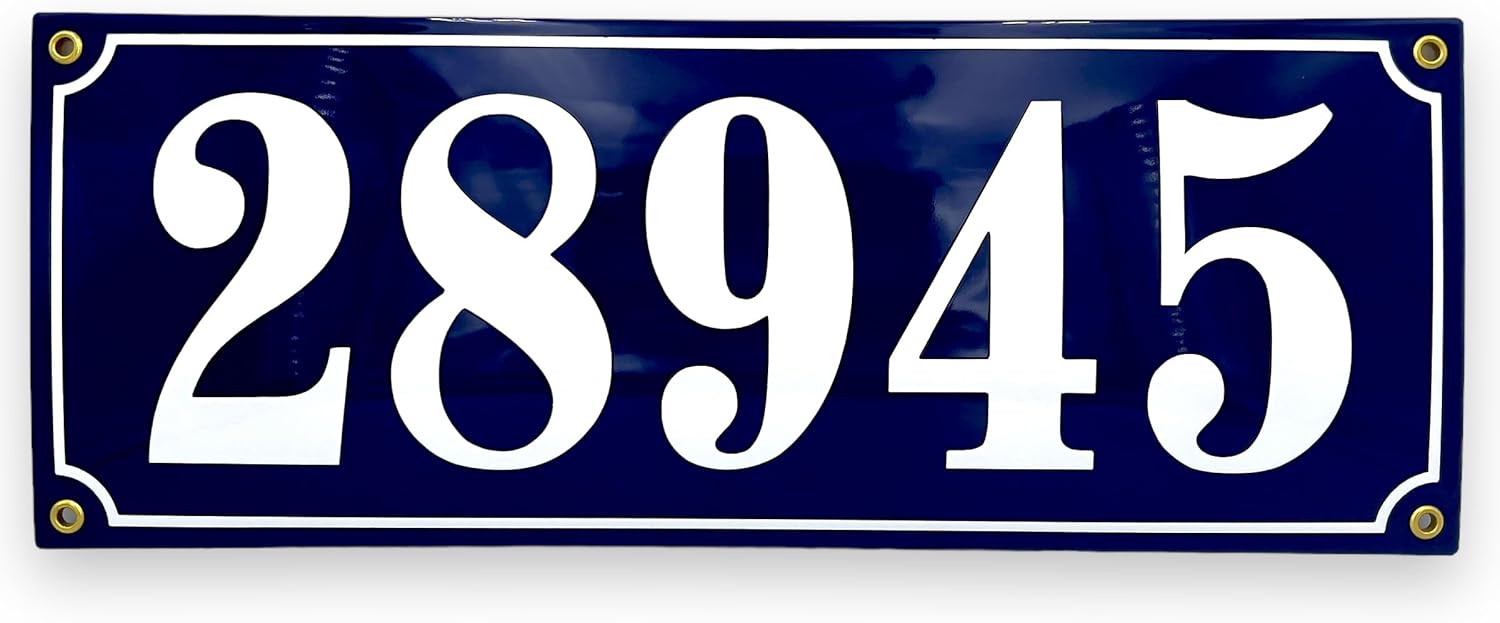 Sosenco® 6" x 15.7" Personalized Address House Number Sign for Outside Wall Display, Weather Resistant and Waterproof Door, Home, or Mailbox Numbers, Metal and Enamel, Custom (Navy Blue)