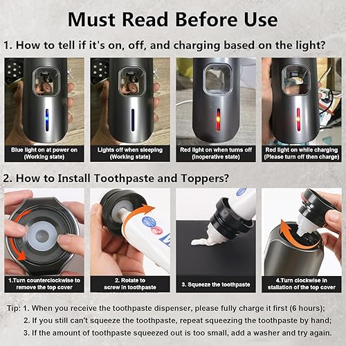 Miniatura 3 de Dispensador de pasta de dientes, dispensador automático inteligente de pasta de dientes montado en la pared para baño, dispensador eléctrico de