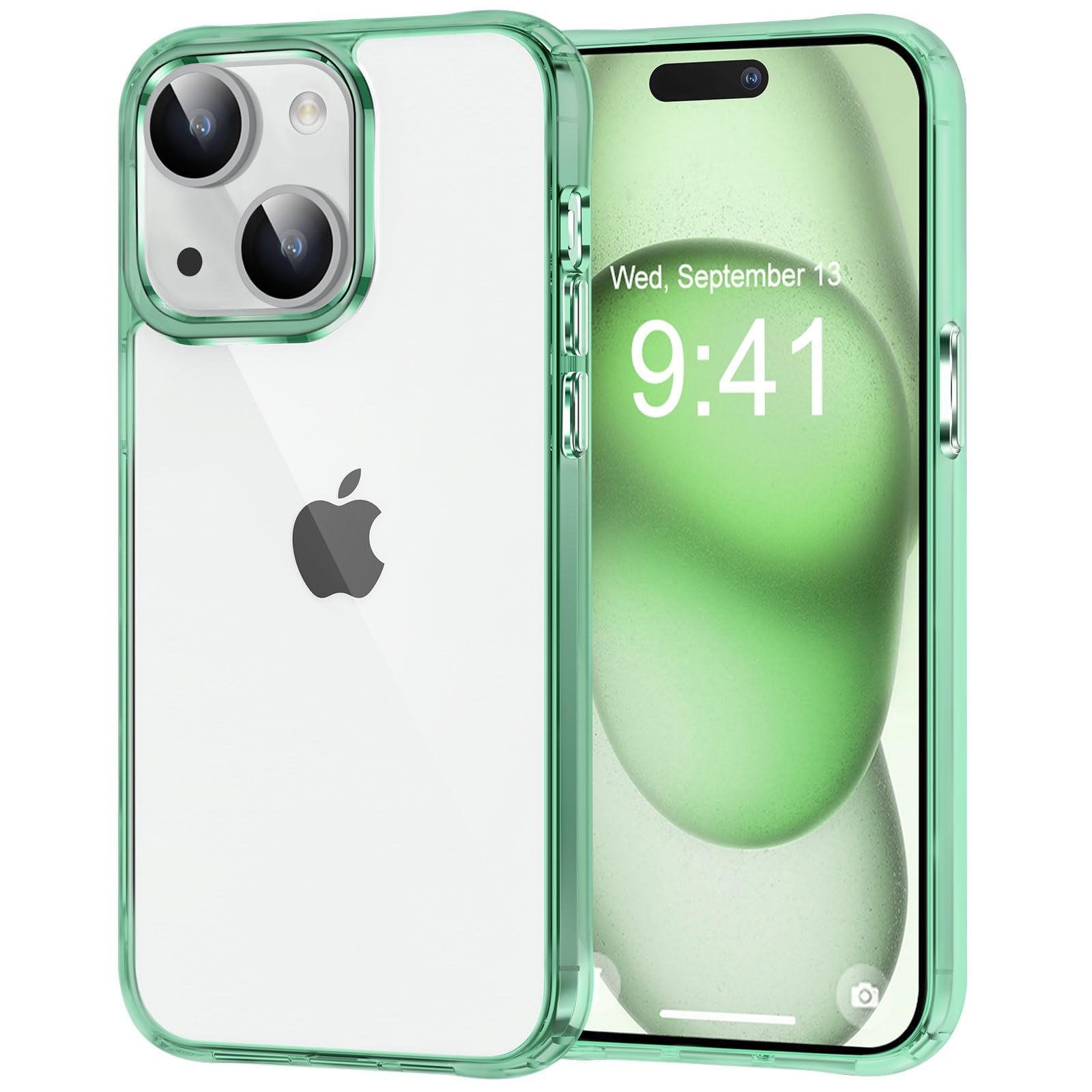 MOCCA Compatible with iPhone 15 Case Clear, [Non-Yellowing][Supports Wireless Charging] Slim Thin Shockproof Transparent Bumper Cover Phone Case for iPhone 15 - Light Green