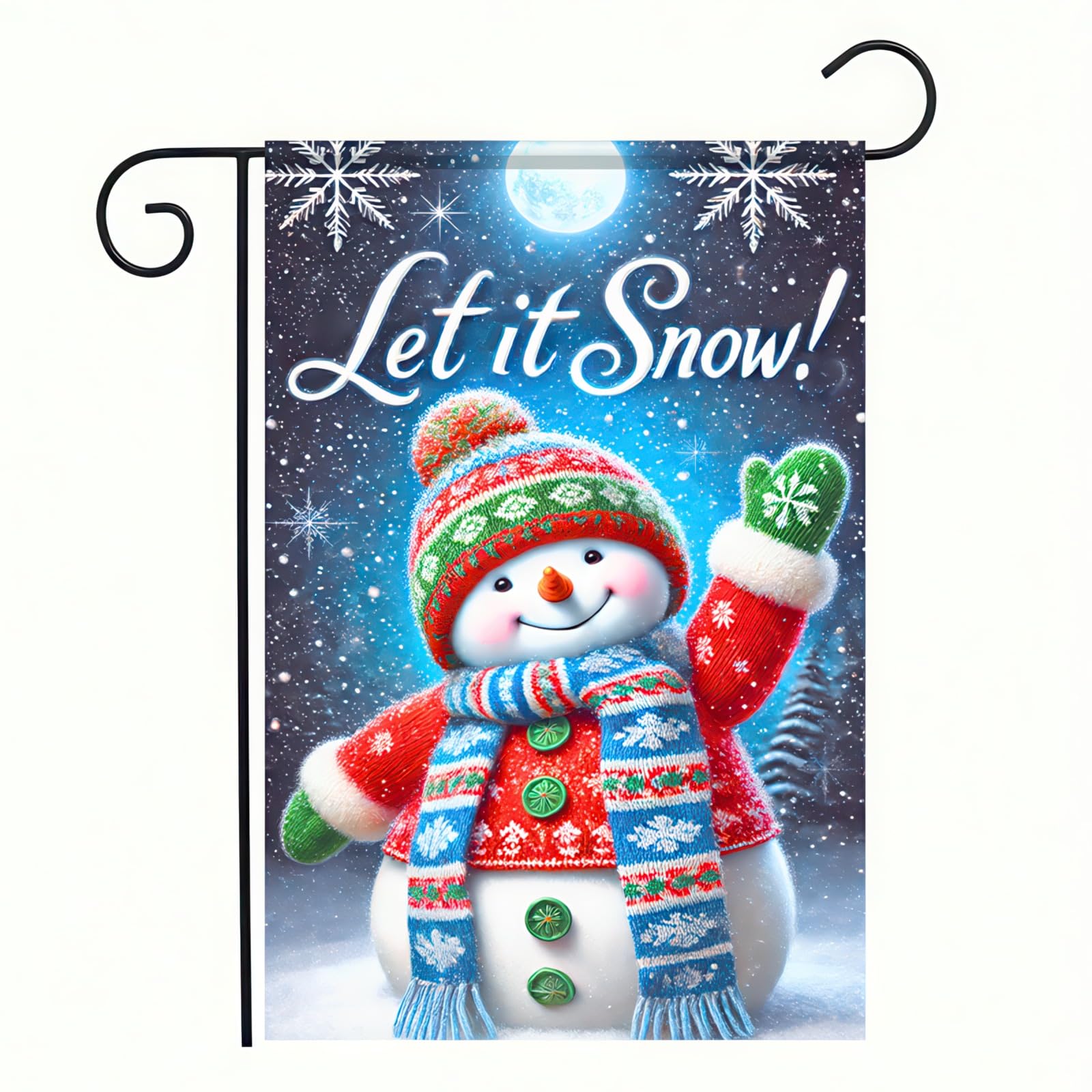 Photo 1 of BlissYard Winter Snowman Garden Flag 12x18 Inch Double Sided Christmas Yard Flag Snowy Night Outdoor Decor Holiday Welcome Banner for Porch Lawn Patio Seasonal Garden Decoration