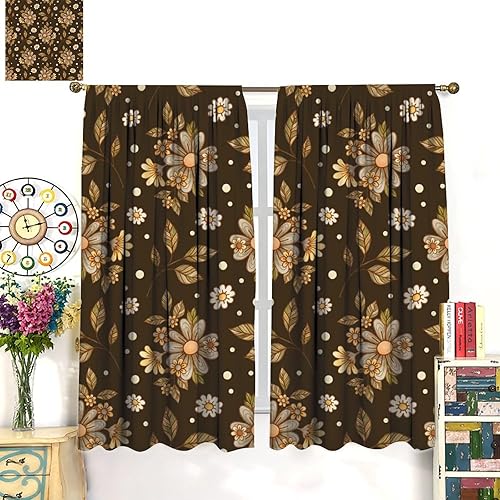 Miniatura 3 de Cortinas opacas florales retro de los años 70, cortinas de ventana con patrón rústico y moderno, para dormitorio, sala de estar, 42 x 45 pulgadas, 2