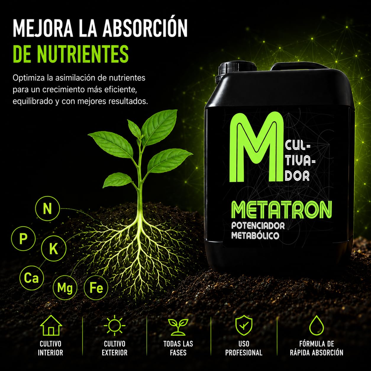 METATRON 5 L – Bioestimulante Aminoácidos Anti Estrés Energía Plantas Fertilizante Líquido Cultivo Interior Exterior - Anarkia81