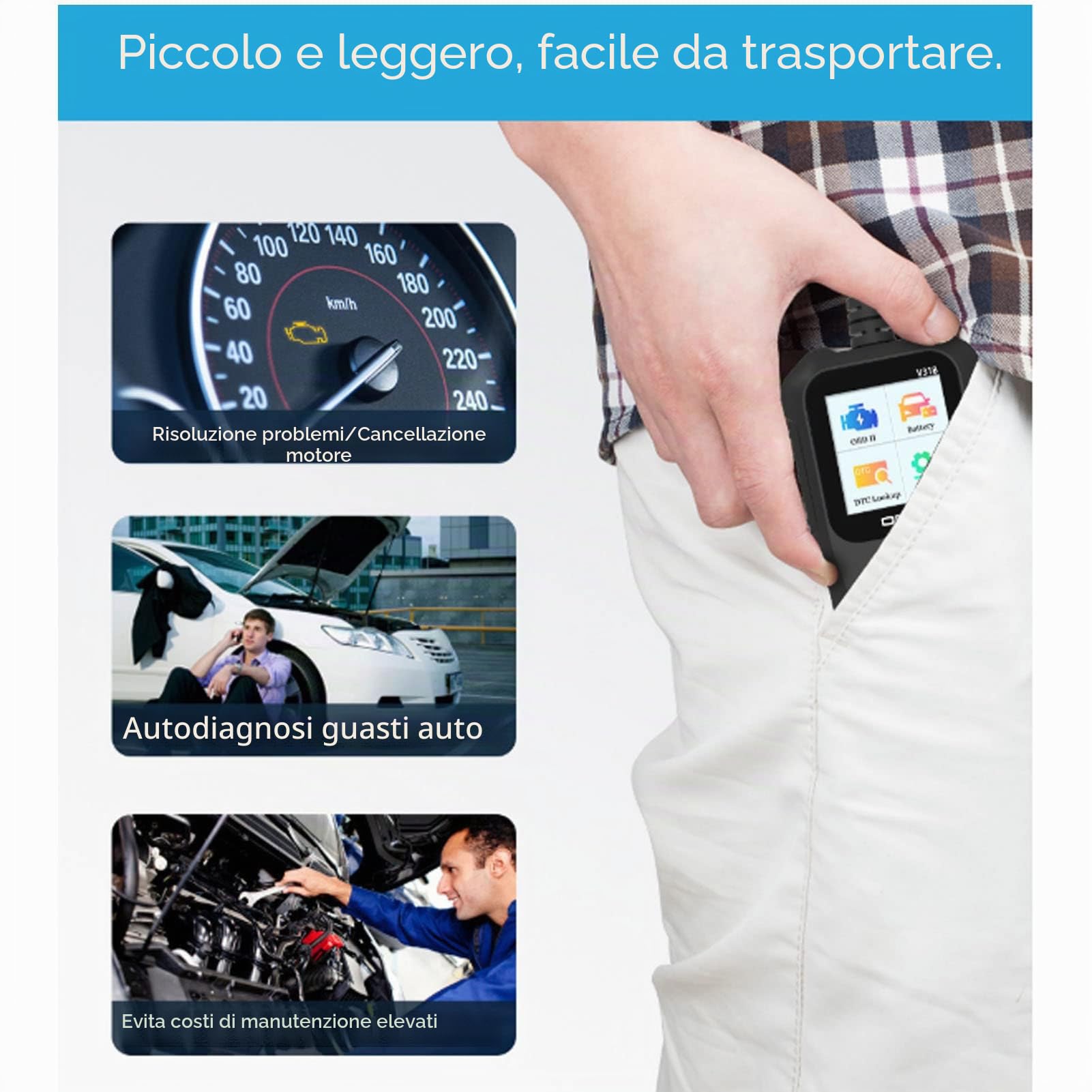 Scanner OBD2 V318, Schermo 1.8 Pollici A Colori, Lettore Errori In 10 Lingue, Per Auto E Moto, Per Professionisti E DIY