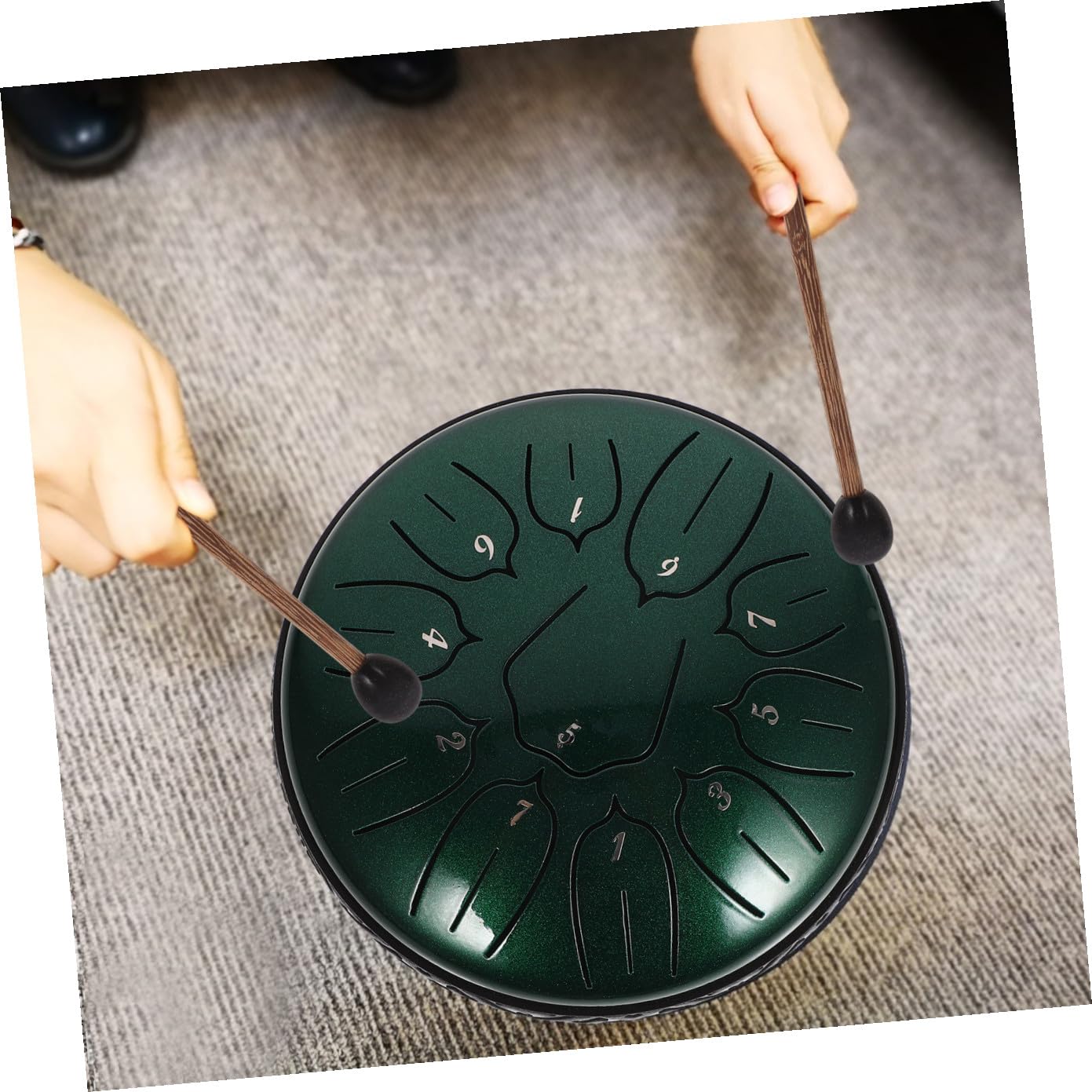 Kinderinstrument Tasche Drum 6 Zoll 11 Töne Stahlzungentrommel | Grün, mit Schlägel und Sticks, für Kinder, Lernspielzeug mit Ruhigem Klang, Fördert Konzentration