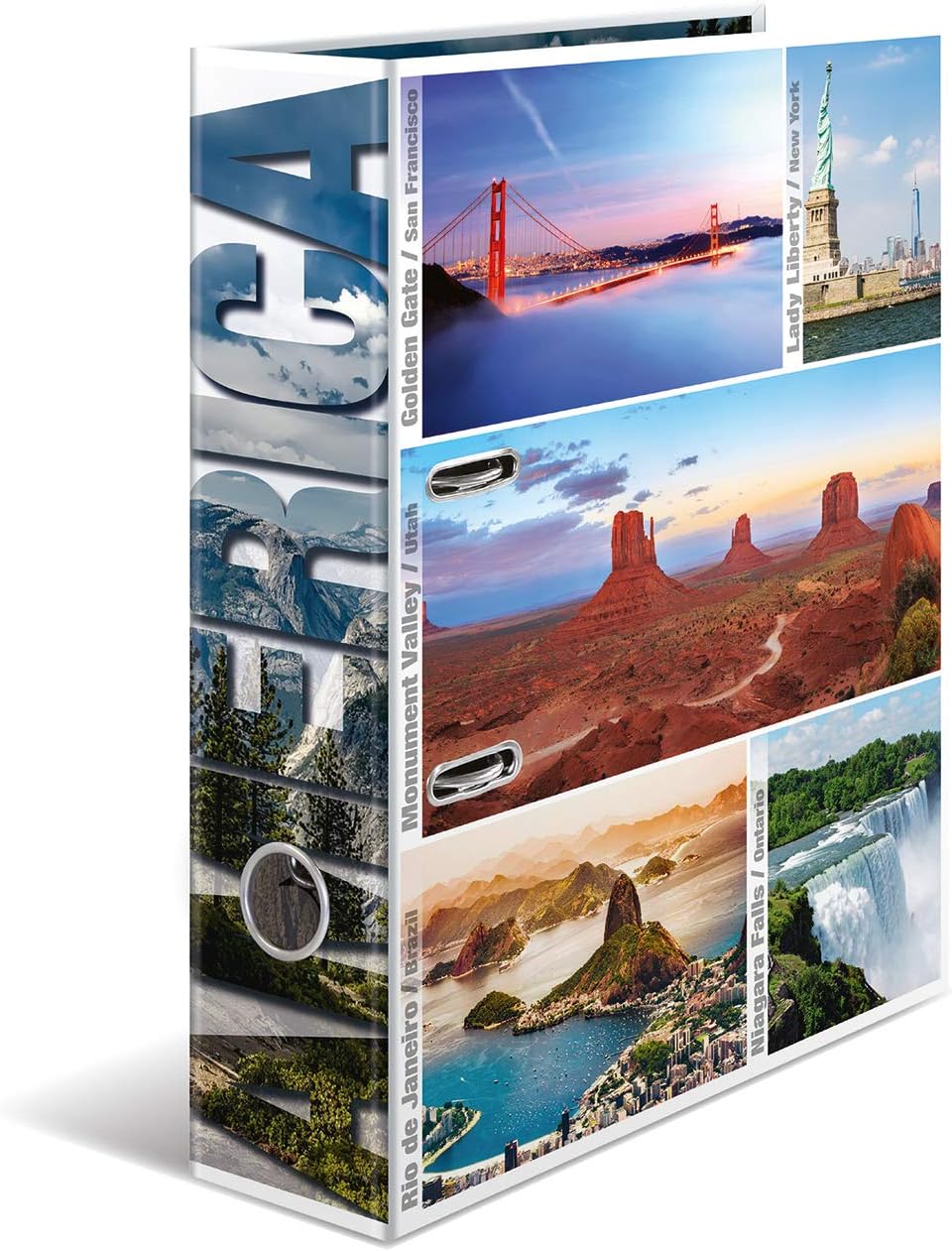HERMA Lever Arch File Globetrotter with America motif, A4, 70 mm Spine, with Inner Print, 1
