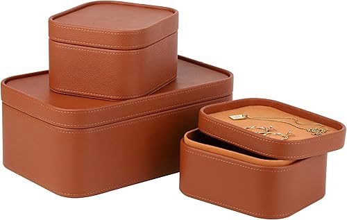 Miniatura 1 de HofferRuffer Cajas de almacenamiento decorativas de piel sintética, cestas de almacenamiento a prueba de polvo con tapas y bandejas, contenedores de