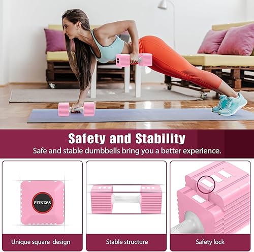 Miniatura 3 de Juego de 2 mancuernas de peso ajustable, 3.4 libras, 5.7 libras, 8 libras, 10.3 libras, 12.6 libras, cada juego de pesas de mano para