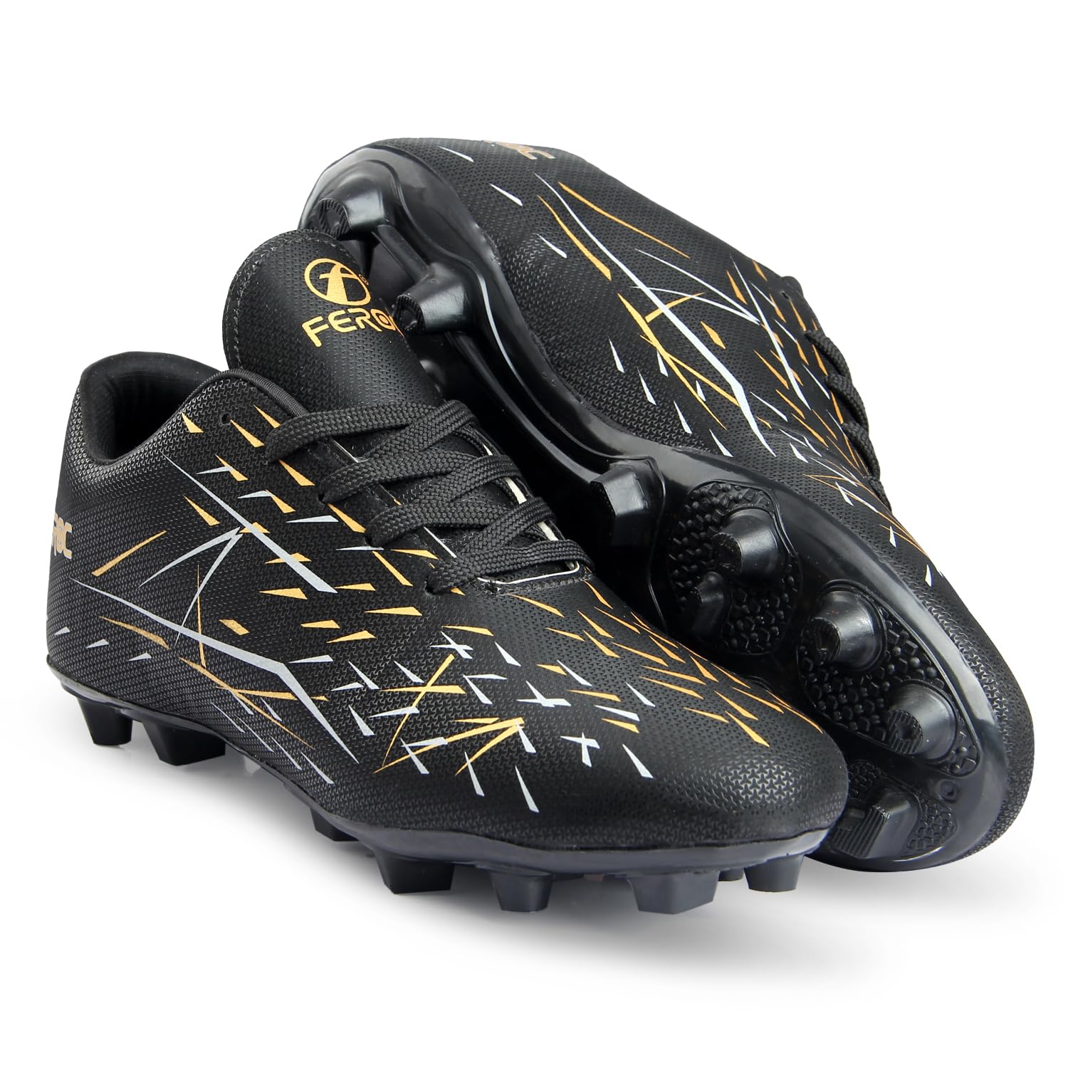 FEROC Football Shoe Wild FIRE (Black Golden, UK Footwear Size System, Adult, Men, Numeric, Medium, 7) 3