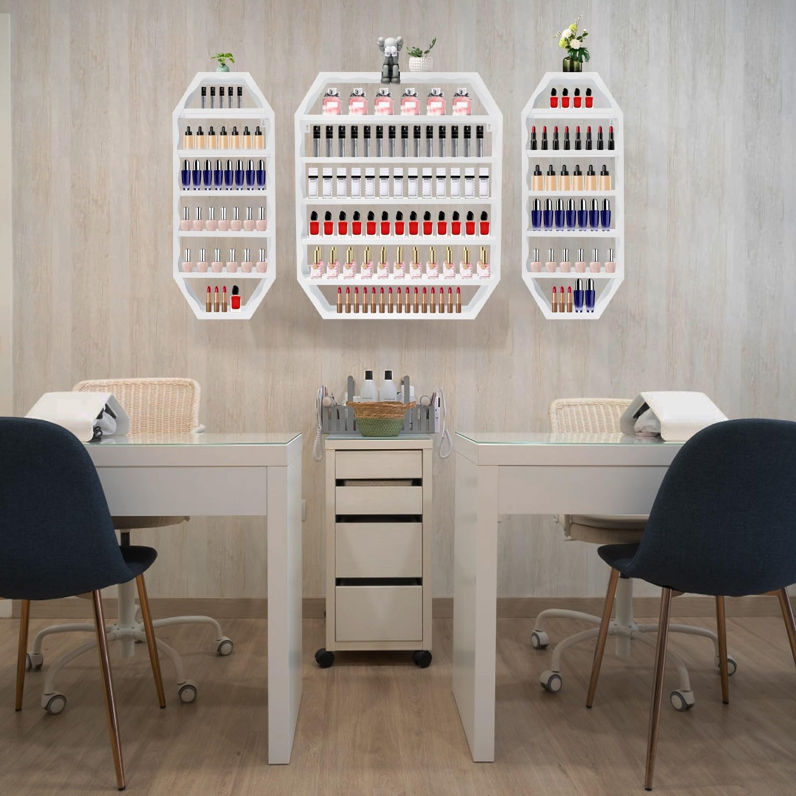 Étagère murale en métal pour vernis à ongles, rangement de vernis à ongles, étagère cosmétique, 3 pièces, 60 cm, 72 cm, pour la maison et le salon de manucure (blanc)