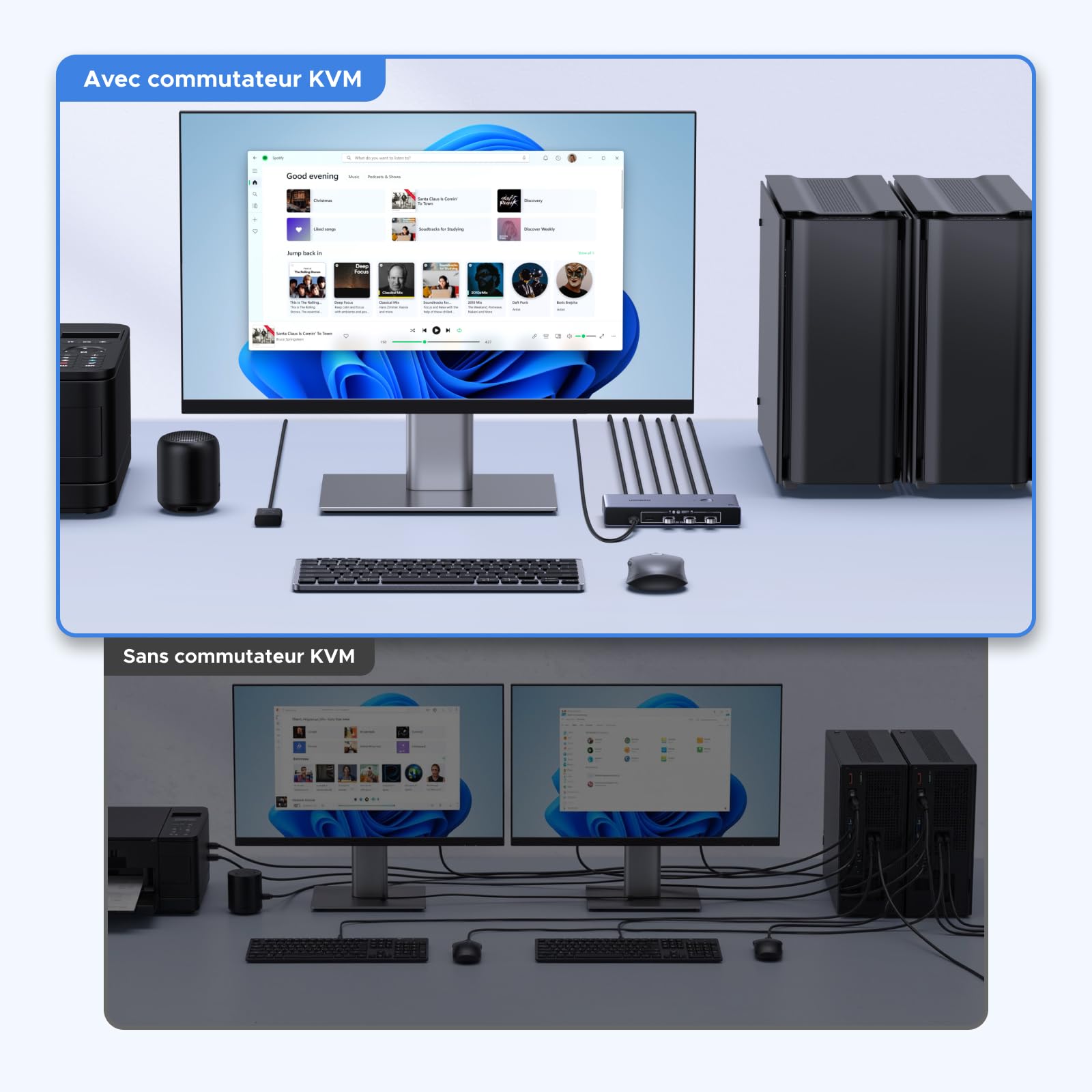 UGREEN Switch KVM Displayport 8K 60Hz 2 Entrées 1 Sortie | Commutateur DP 1.4 4K 240Hz 4 Ports USB 3A1C 5Gbps pour Clavier Souris Disque Dur Imprimante avec Contrôleur de Bureau