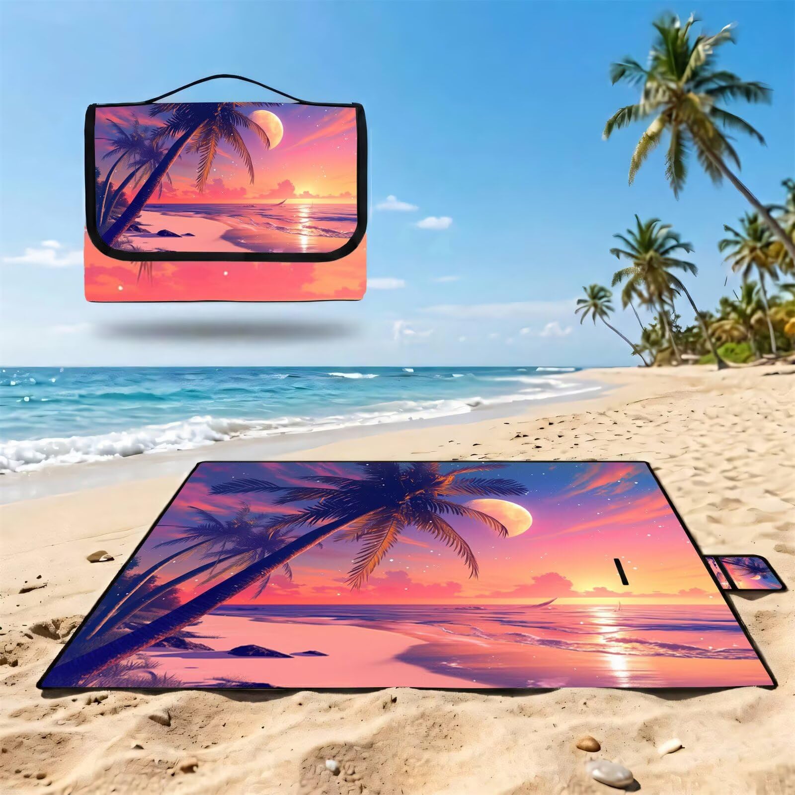 Coperta de Picnic 150x200 cm, Luna Manta Picnic Impermeable Anti-Sabbia Manta de Playa Pieghevole, Outdoor Picnic Blanket per Spiaggia, Camping, Giardino, Trekking - spiaggia (6) UZ-967