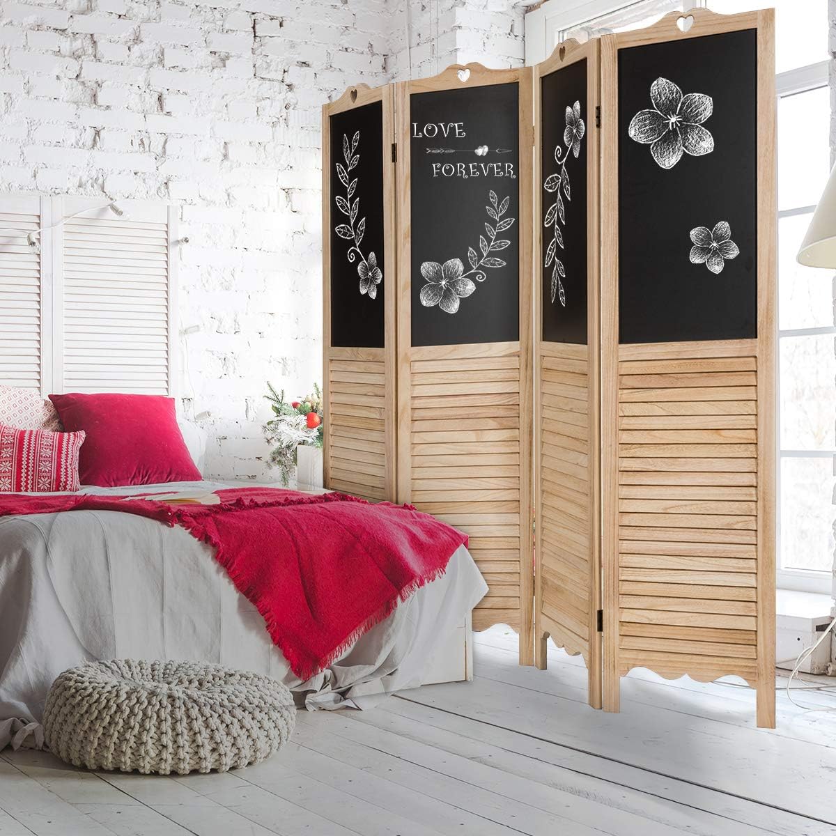 Giantex 4 Panel Room Dividers, 5.7 Ft Folding Privacy Screen with Chalkboard Panels, Freestanding Partition Room Divider Screen Panel for Bedroom, Office
