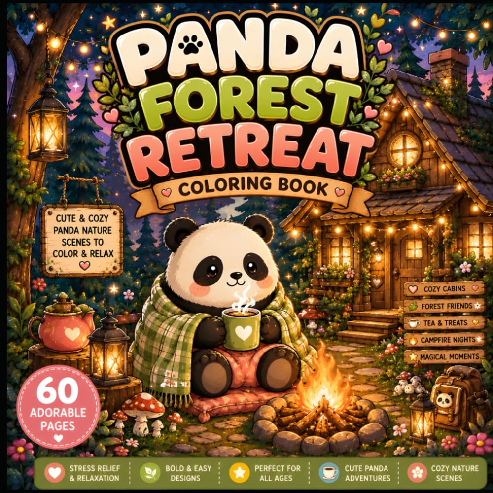 Panda Forest Retreat Coloring Book: Cute & Cozy Woodland Panda Scenes for Relaxing Coloring Fun