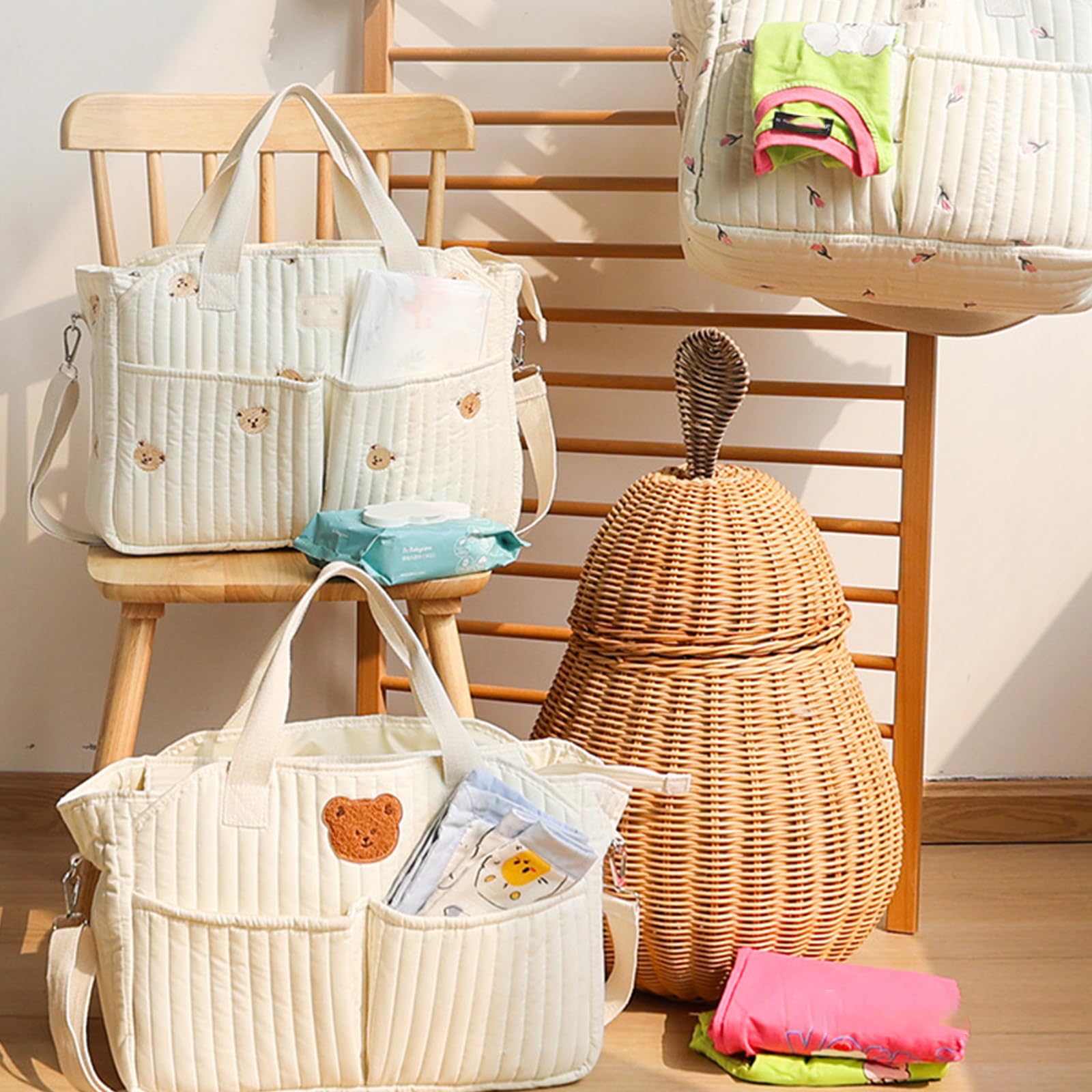 Bolsa de almacenamiento para pañales para mujer, cruzada, gran capacidad, patrón bordado para mamá, bolso de hombro elegante para mamá