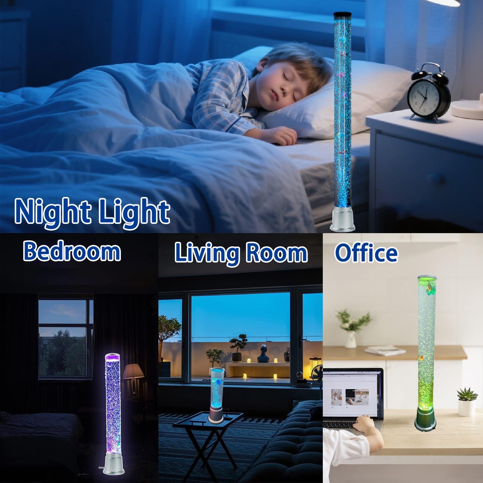 Lámpara sensorial de burbujas con forma de pez, burbujas arcoíris y peces luminosos. Lámpara de lava con luz ambiental for aliviar el estrés, concentrarse en el TDAH y decorar la oficina en casa.