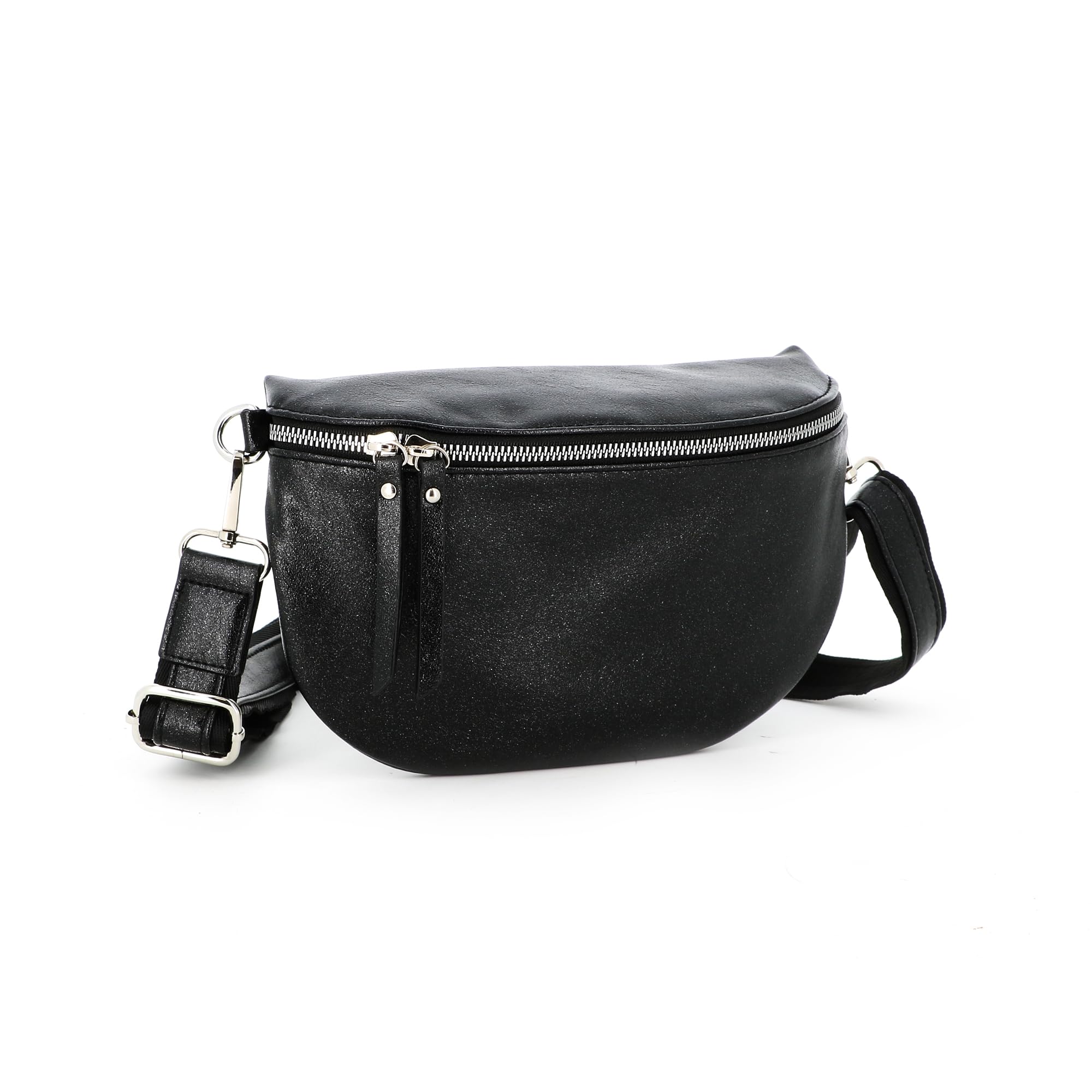Flora CO Paris | Sac Banane Bandoulière Femme Irisé Noir | Porté Épaule Croisé Ou Devant Poitrine | Ultra Léger | Brillant Similicuir Souple | Mode Chic
