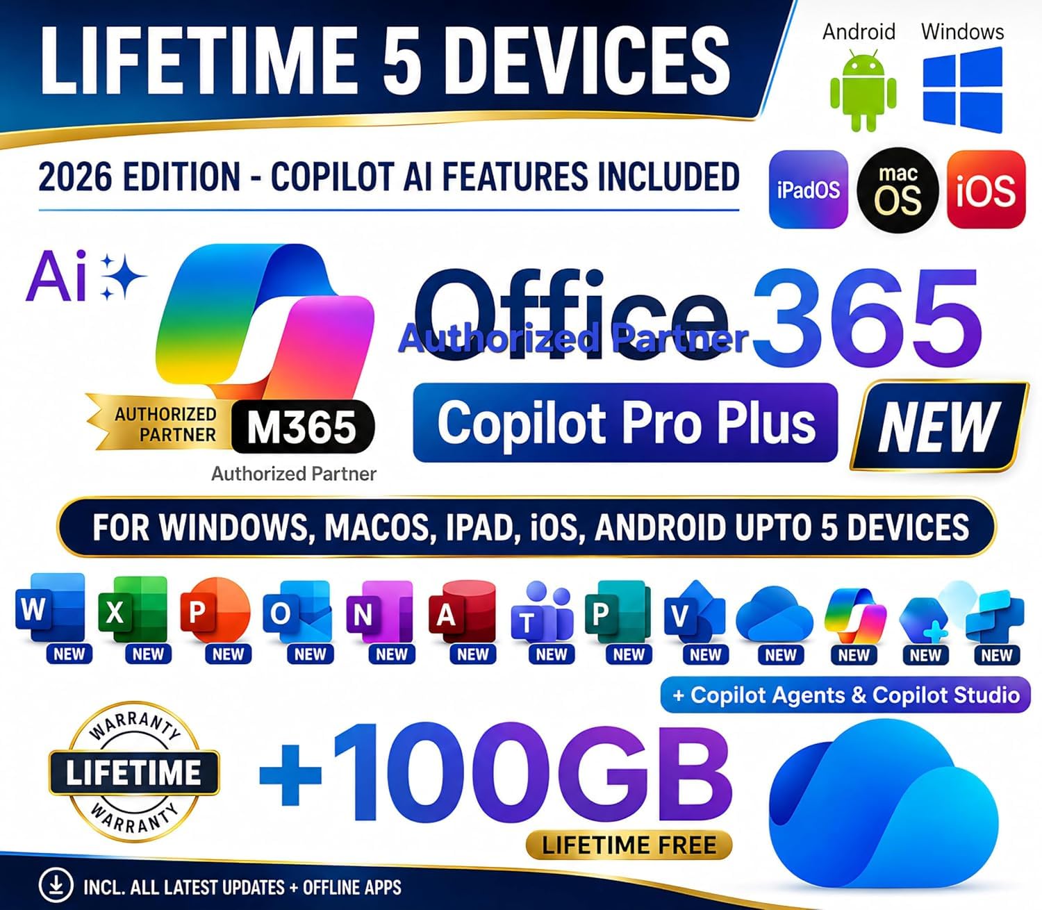 365 Pro Plus with Copilot AI | Latest Release | (upto 5 Devices, Lifetime Validity) for Windows, iOS, macOS, iPADOS, Android | 100GB Cloud Storage for lifetime | Regular Updates with Unlimited Reinstallations-image-7