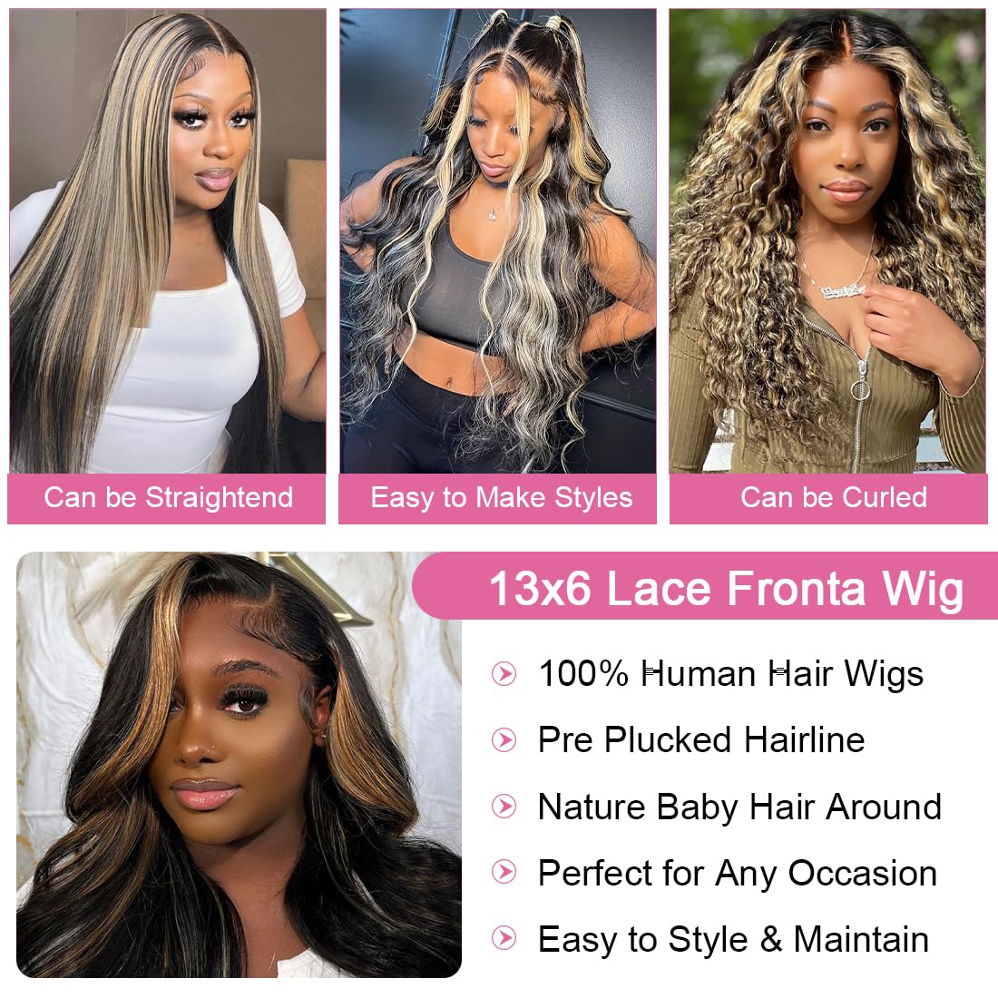 Human Hair 13x6 Lace Front Body Wave Wig, Glueless Pre-Plucked