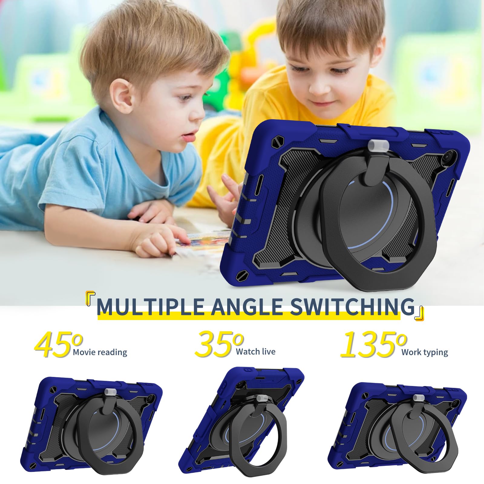 Etui kompatybilne z Xiaomi Poco Pad C1 9,7 cala 2026 pokrowiec na tablet dla dzieci, solidne, wytrzymałe, odporne na wstrząsy etui ochronne ze stojakiem, paskiem na rękę/ramię (niebieski)