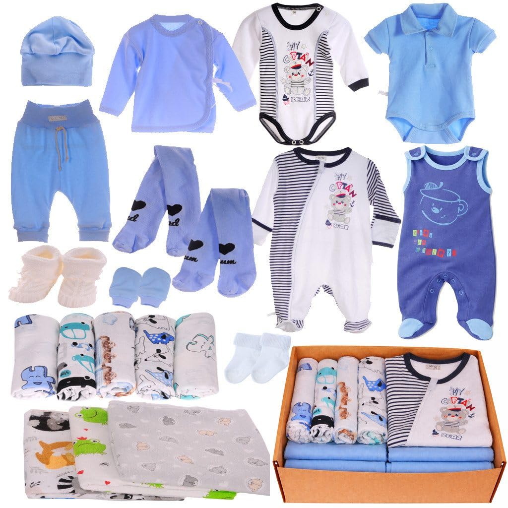 Erstausstattungspaket Baby Set 20 Teile Body Hose Strumpfhosen Shirt Socken Bekleidung für Jungen Neugeborene Weich Hautfreundlich Bequem Geschenk Geburt Babyparty Praktisch