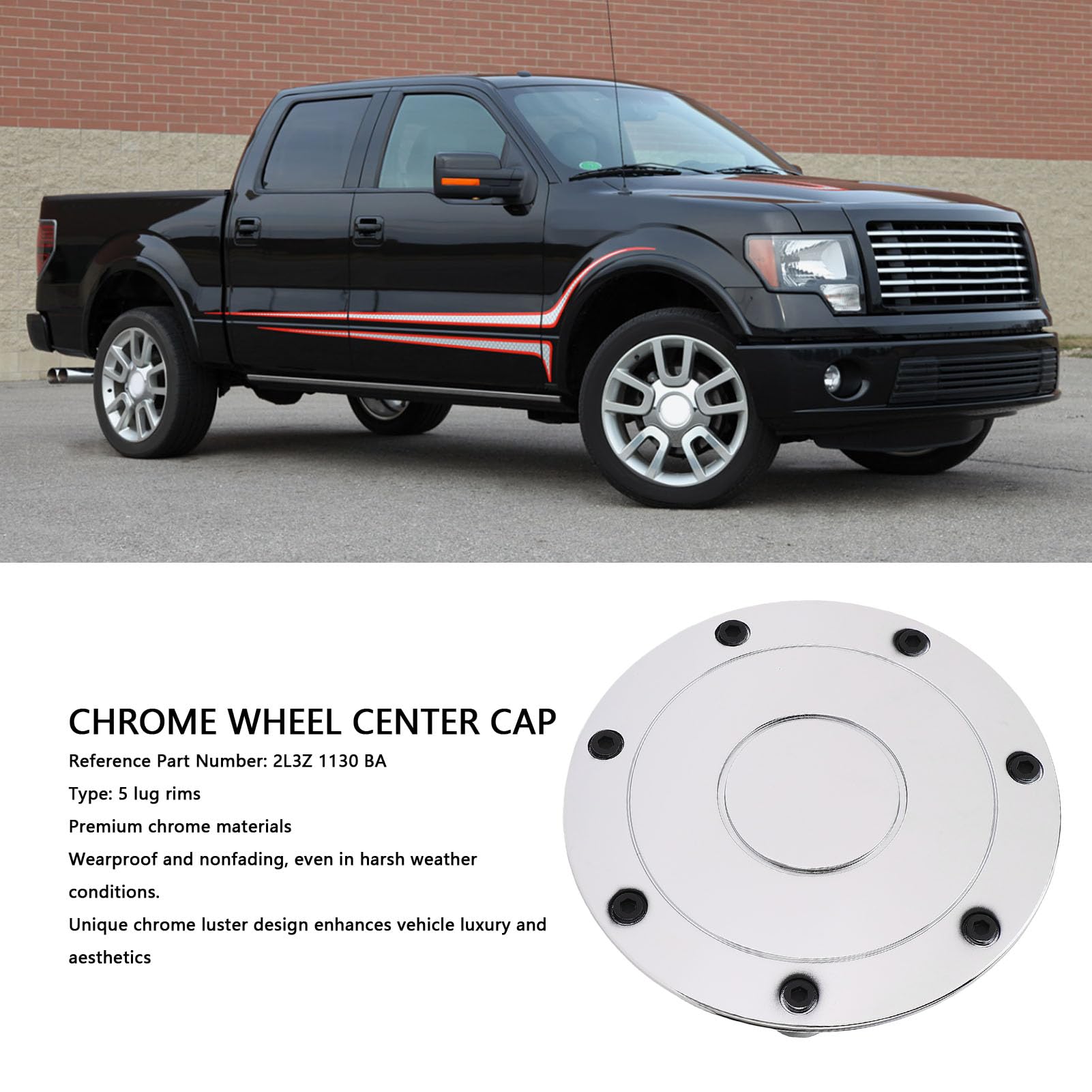 EMUKOEP FADTRAF 2L3Z 1130 BA Capuchon de centre de roue chromé 5 Lug Aspect tendance
