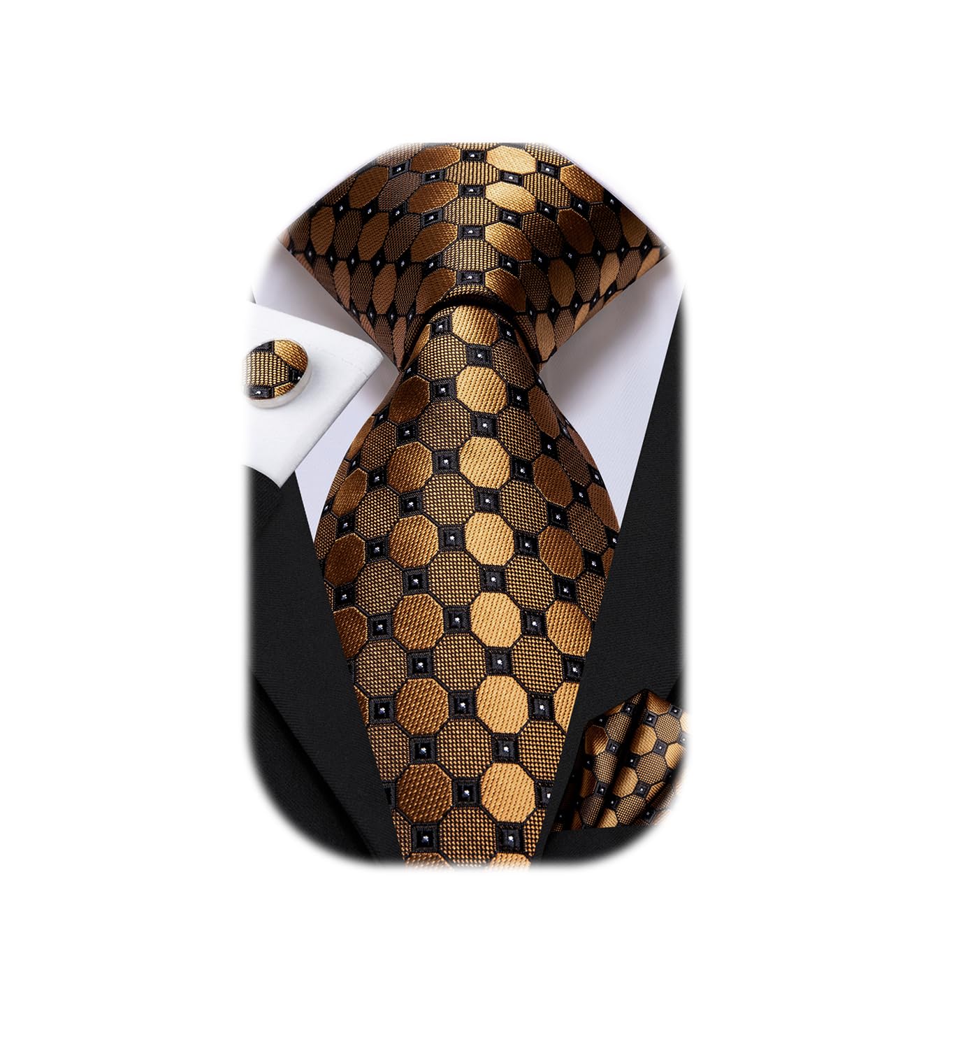 Dubulle Men's Tie Set Solid Paisley Silk Stripe Necktie for Men Cufflinks Tie and Pocket Square