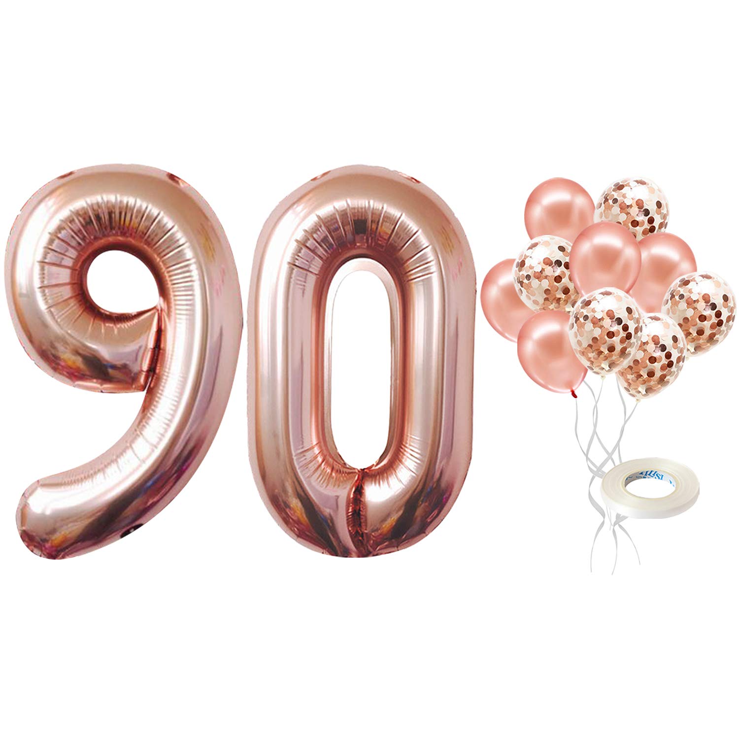 Rose Gold 90 Number Balloons - Large, 9 and 0 Mylar Rose Gold Balloons, 40 Inch | Extra Pack of 10 Latex Baloons, 12 Inch | Great 90th Birthday Party Decorations| 90 Year Old Rose Gold Party Supplies
