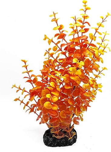 Mipukbay Plantas de acuario naranja, decoraciones artificiales para peceras, 1 planta de plástico para pecera