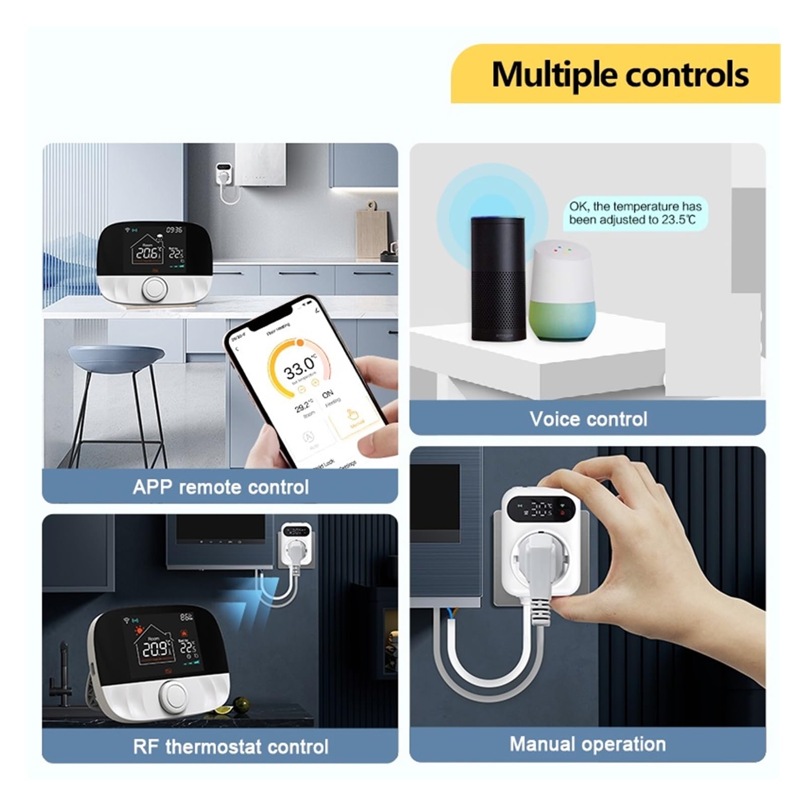 Termostato Inteligente WiFi Tuya For Caldera De Agua Y Gas RF433. Controlador Temperatura Inalámbrico con Receptor Voz For Enchufes Ahorra EnergíA Y Costes De CalefaccióN