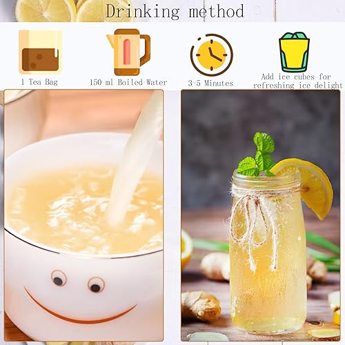 Miniatura 7 de Yan Hou Tang Bolsas de té orgánicas con limón y jengibre y probióticos que favorecen una digestión saludable, sin cafeína, 100 unidades