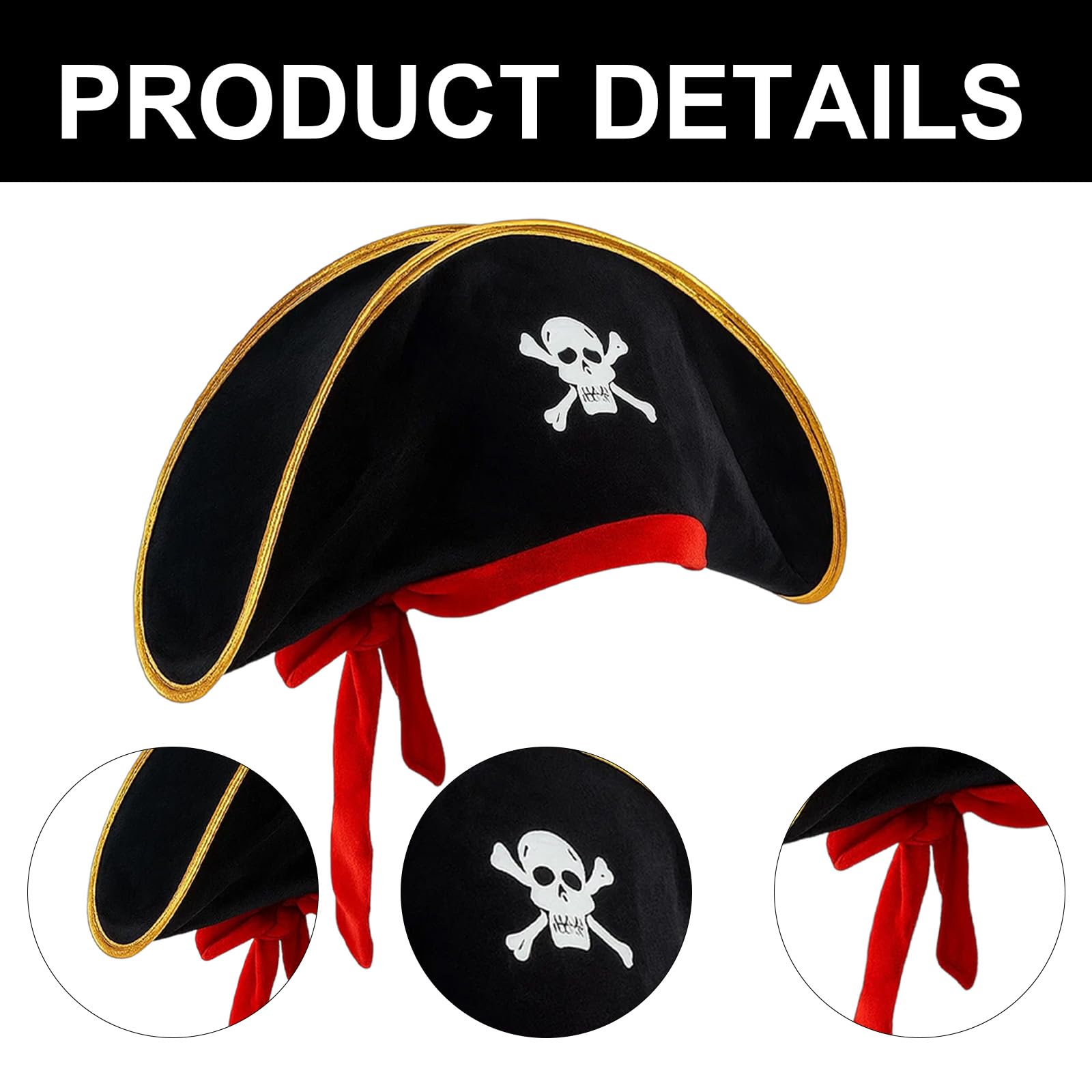 3 Pcs Pirate Accessories Set, Halloween Pirate Costume with Pirate Hat, Eye Patch and Earrings, Hat Adult and Kids for - Image 3