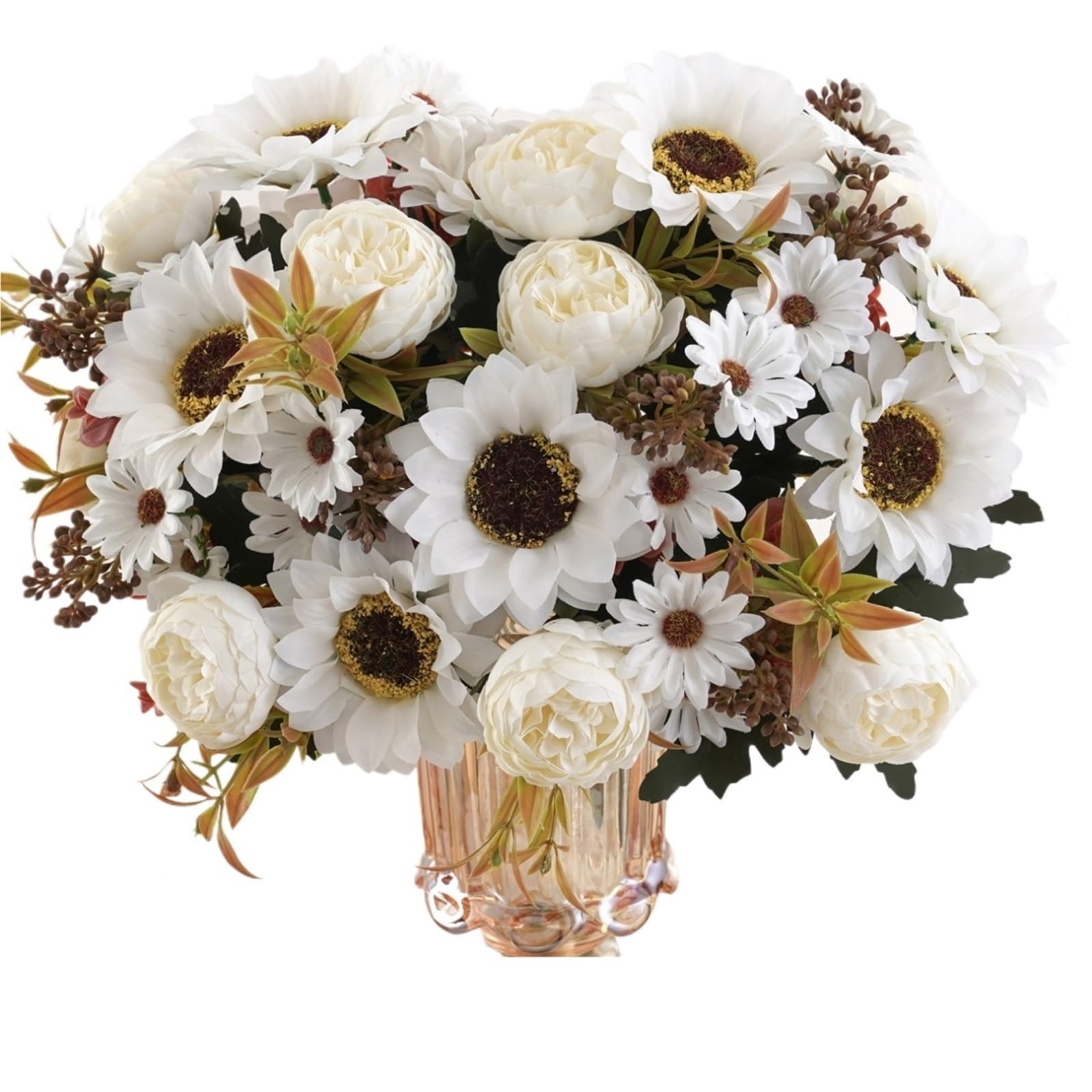 LuoAXINN Artificial Flower Branches 1/4Pcs Sunflowers Peony Artificial Flowers Fall Summer Decor, Fake Silk Faux Sunflower Bouquet(White-4pcs)