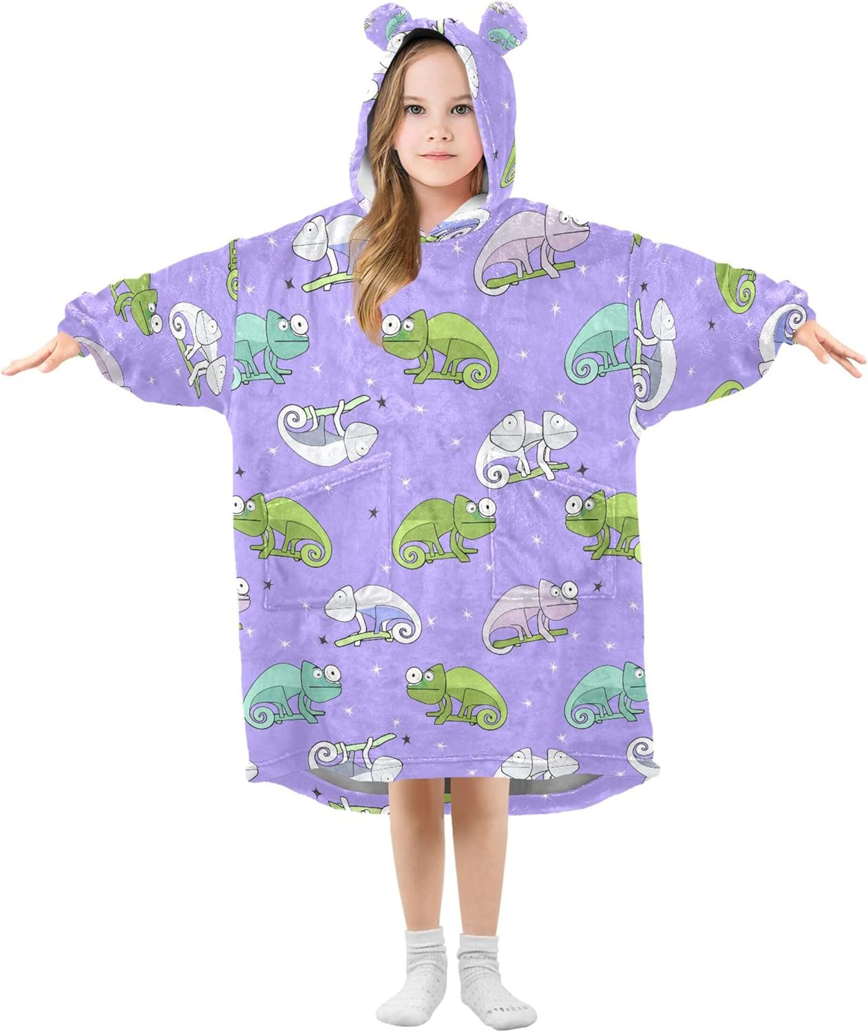 Purple Lizard Kids Wearable Blanket Hoodie with Pocket and Sleeves for Toddlers, Cute Hoodies 3-14 Year Girls Boys