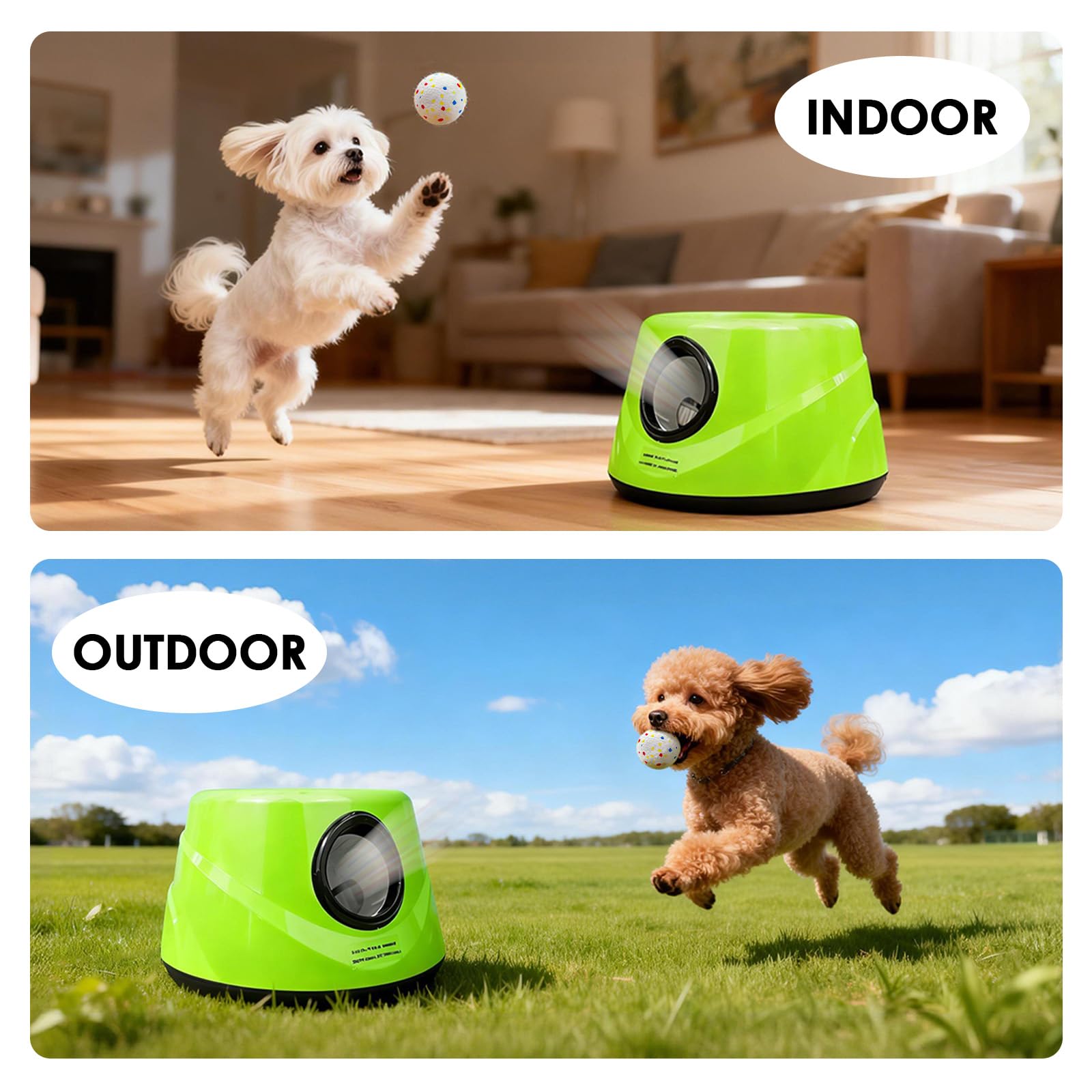Lanzador de bolas para perros, lanzador automático de bolas para perros, juguetes interactivos para perros pequeños y medianos (interior/exterior), incluye 3 bolas ETPU, lanzador de bolas con 3