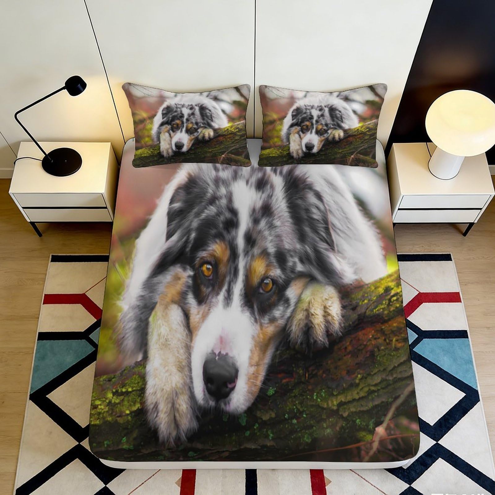 Pnayamiorkfel Style-3 3D Printed Australian Shepherd Dog Fitted Sheet Microfiber Soft Breathable Forest Bed Cover For Bedroom Decor 90X200x25cm