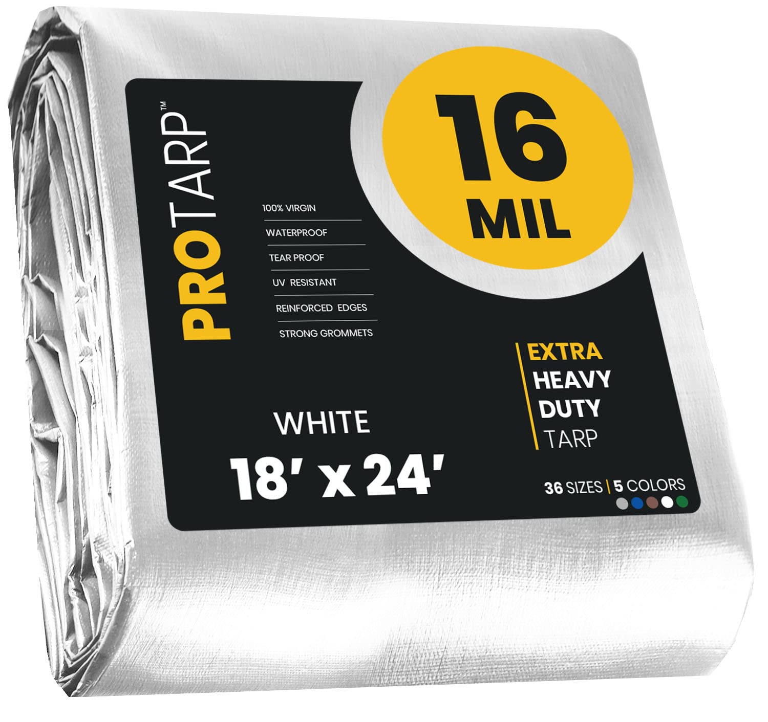 Extra Heavy Duty 16 Mil Tarp Cover, Waterproof, UV Resistant, Rip and Tear Proof, Poly Tarpaulin with Reinforced Edges for Roof, Camping, Patio, Pool, Boat. (White 18′ X 24′)