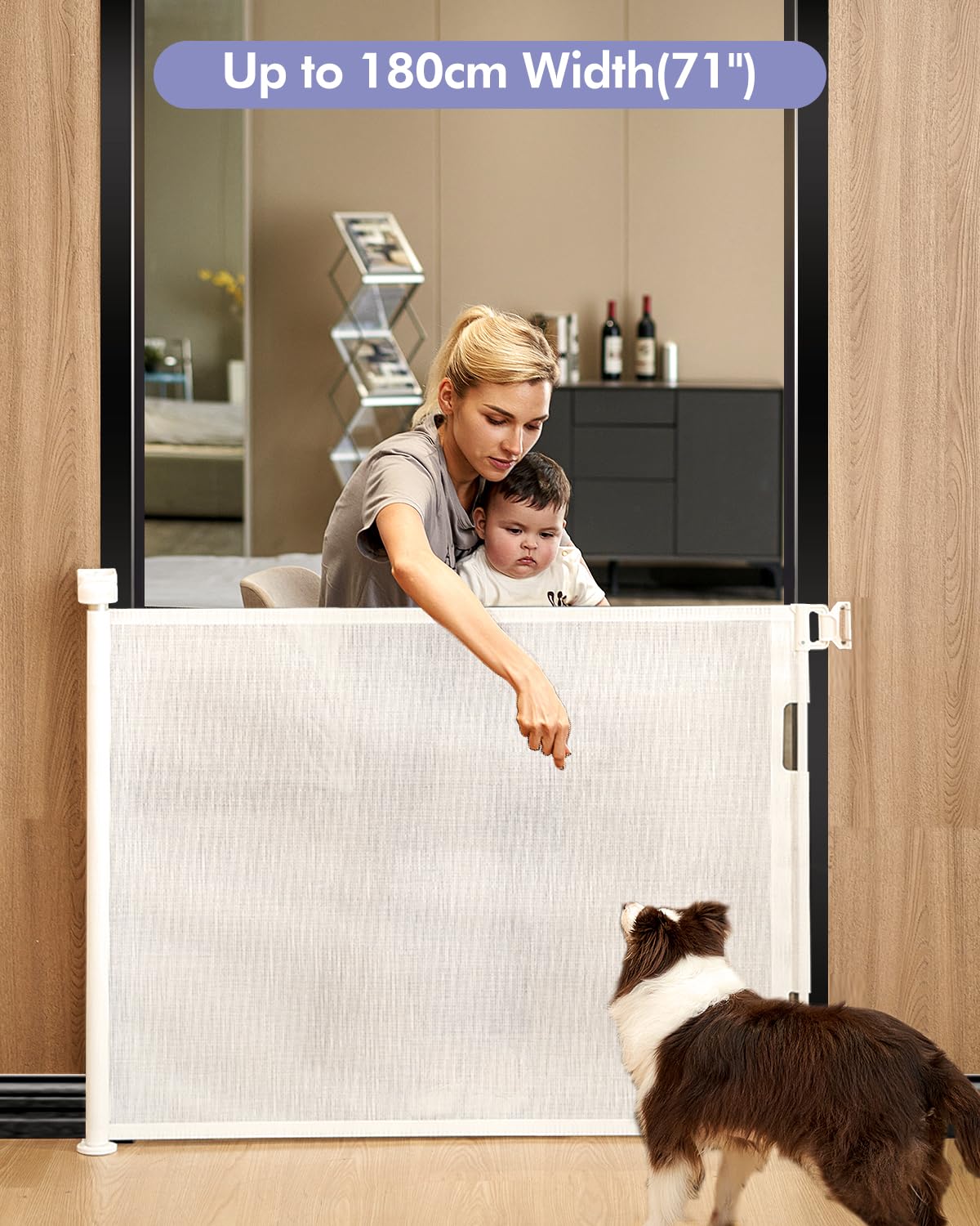 Lexixi ibao Retractable Mesh Baby & Dog Gate, 86cm Tall, Extends up to 180cm Wide, Child Safety Gate for Doorways Stairs - Image 2