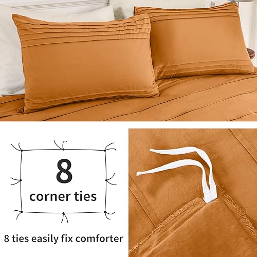 Miniatura 5 de NEXHOME PRO Juego de funda de edredón de 100 % algodón lavado, tamaño individual, plisado, naranja, juego de ropa de cama orgánica de 2 piezas con