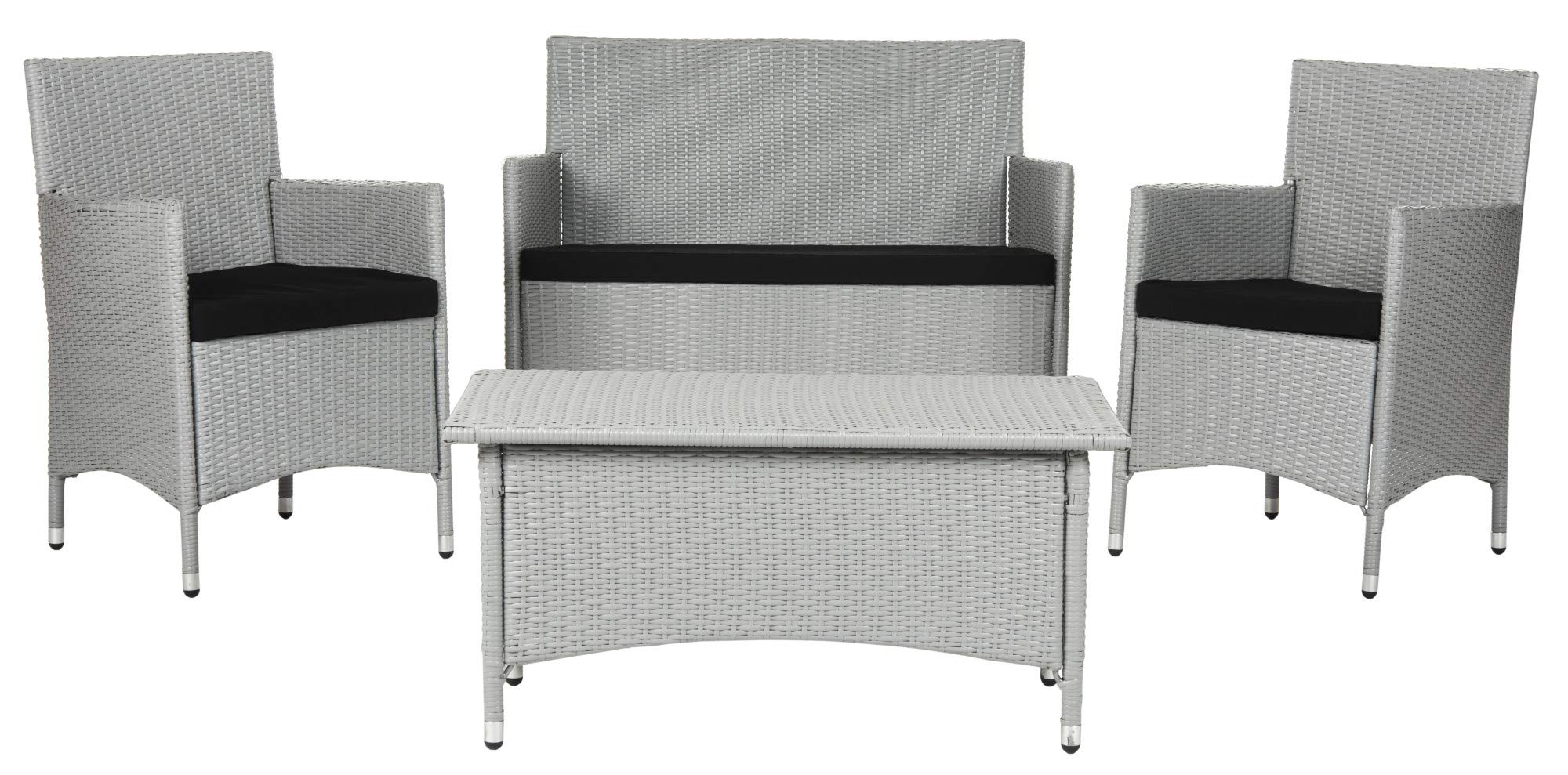 SafaviehOutdoor Collection 4 Piece Mojavi Wicker Patio Set, Grey/Black