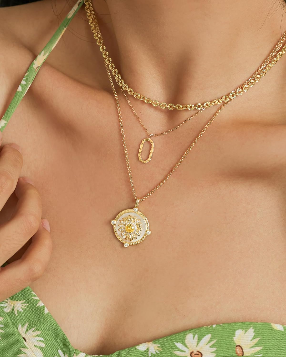 FANCIME Sunflower necklace Sterling Silver Spinning Anxiety Pendant for anti-stress, You Are My Sunshine Mother of pearl Jewelry Birthday Christmas Gifts for Women Wife Her - Image 4