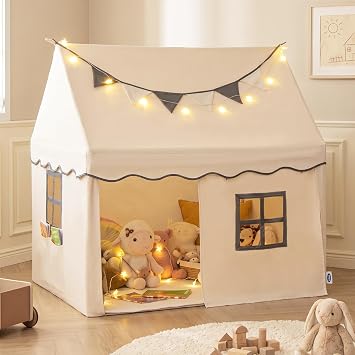 INFANS Kids Play Tent with Washable Mat Star Light Windows, Anti-Trip Large Playhouse Toys for Children Boys Girls, Indoor Outdoor Princess Tents Castle for Toddlers Black- Wide Door