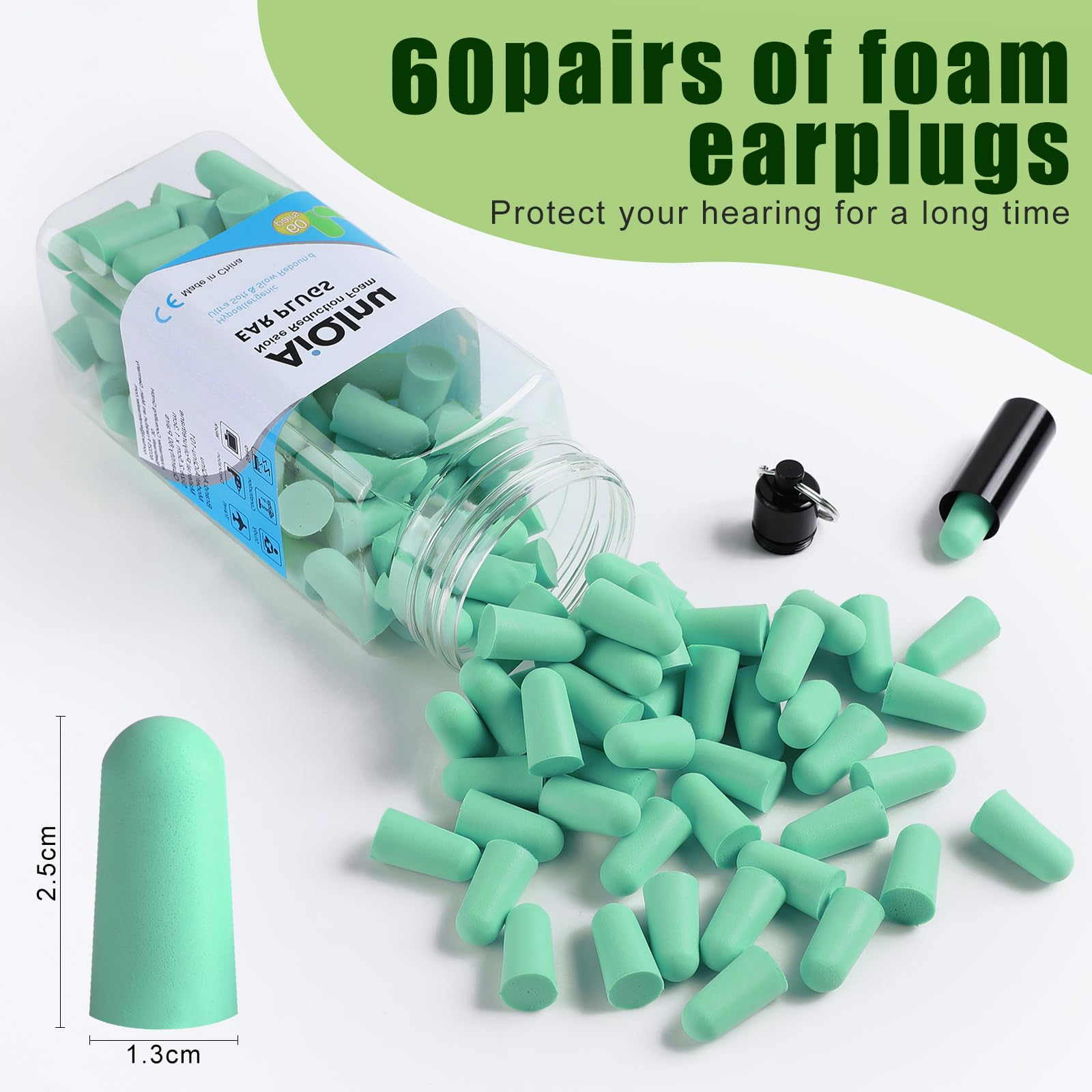 AiQInu Tappi per dormire, 60 coppie 38 dB SNR, schiuma super morbida, protezione dal rumore, ideali per russare, apprendimento, viaggi, concerti, verde