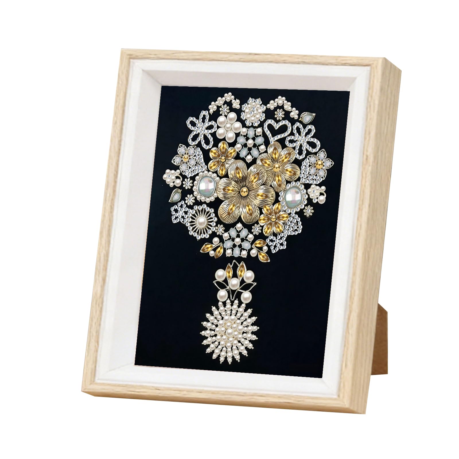 Gold and White Bouquets 5D Partial Drill Diamond Art Kit, Special Shaped Gem Art Paintings with Wooden Frame for Wall Decor, DIY Crafts for Adults Beginners 17x22cm