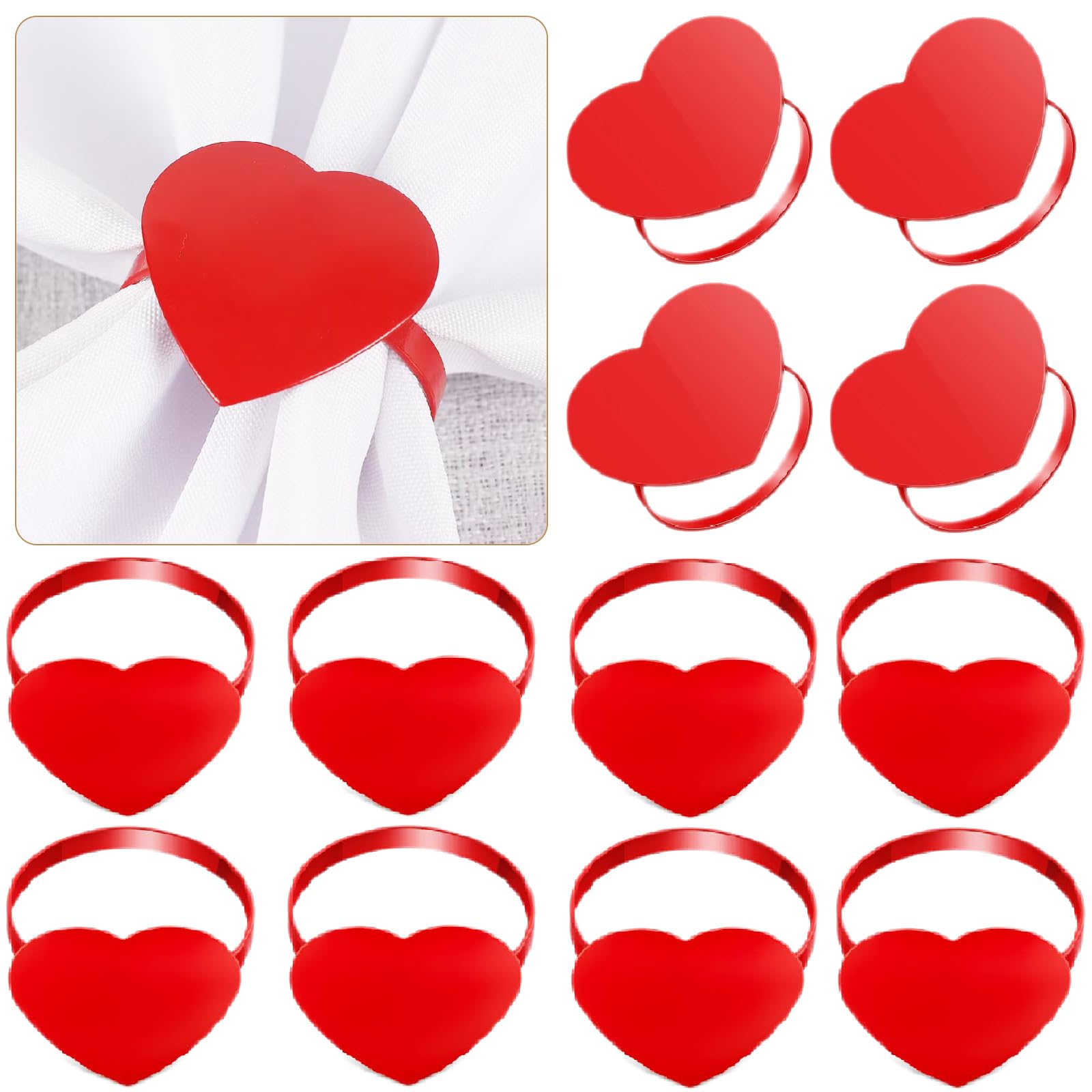 12 PCS Valentines Napkin Rings Red Wedding Napkin Clips Holders Buckles Pins Serving Napkin Holder Accessories Fit Valentines Wedding