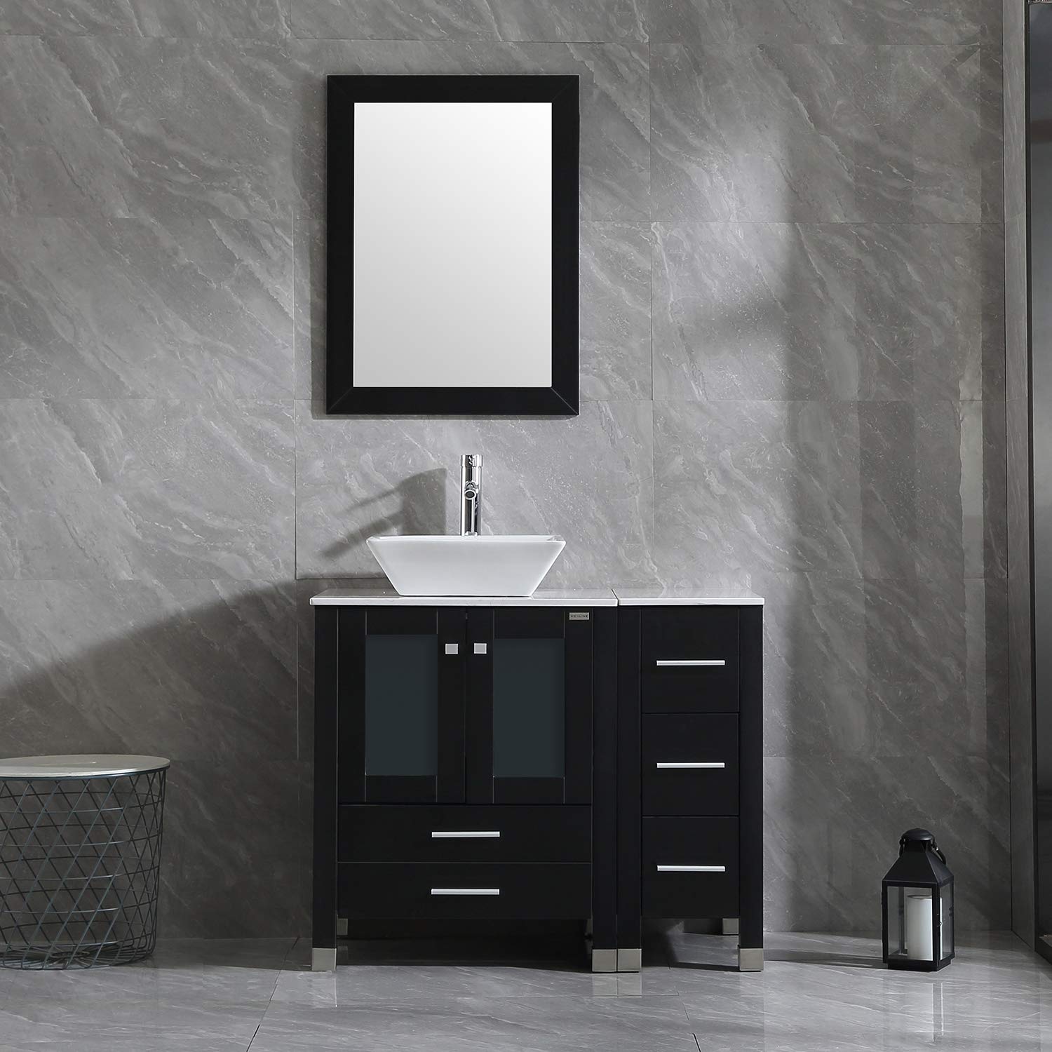 Buy Walcut 36” Black Bathroom Vanity and Sink Combo Ceramic Vessel Sink