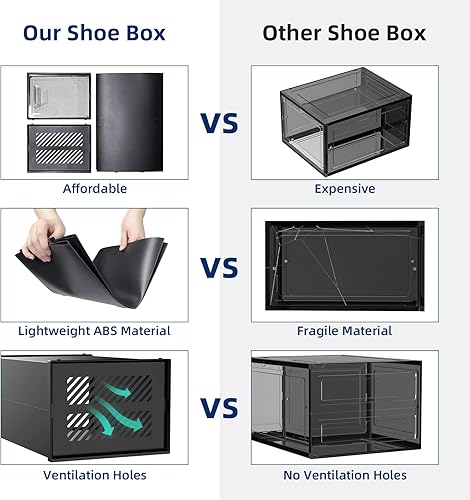 Miniatura 2 de Cajas grandes de almacenamiento de zapatos paquete de 8 cajas de zapatos negras de plástico transparente apilables cajas de plástico con tapas