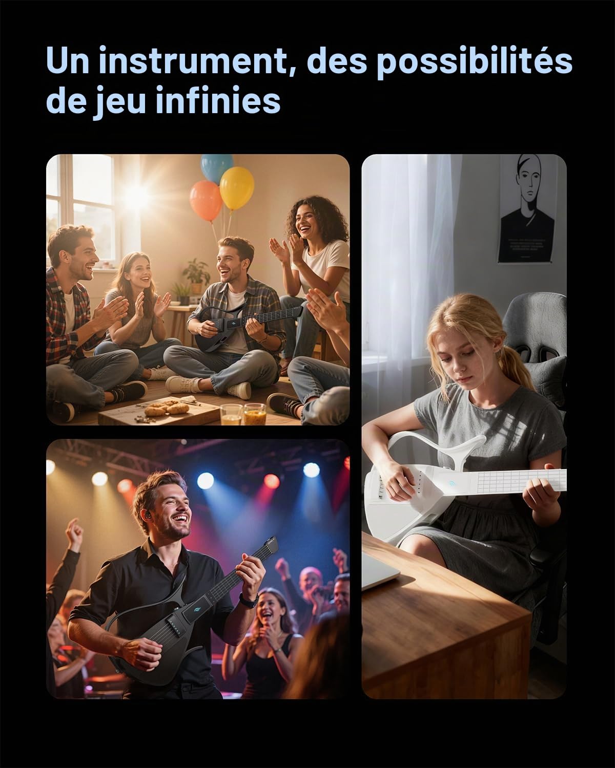 Enya CYBER-G Guitare Intelligente avec Cordes en Silicone et APP | 24 sons, haut-parleur intégré, système de batterie et accords interactifs via l'application, idéale pour débutants