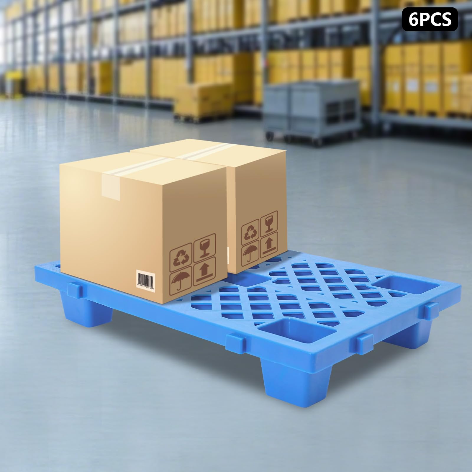 Paletas de plástico, 6 unidades, con rejilla transpirable, 60 x 40 x 10 cm, para interior y exterior (azul)