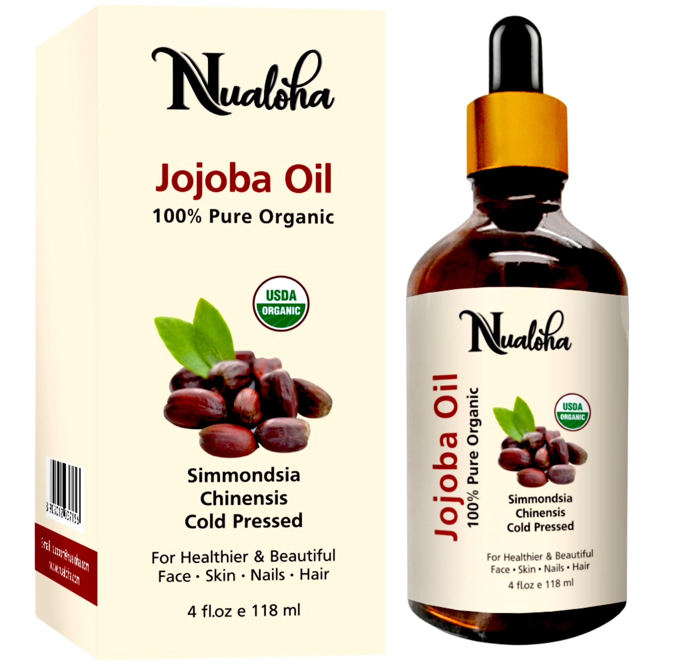 Organic Jojoba Oil For Face Dark Spots, Certified Organic 100% Pure Natural Cold Pressed Essential Anti-Aging Moisturizer For Glow, Nails, Hair, Massage,Wrinkles and Stretch Marks - 118 ML
