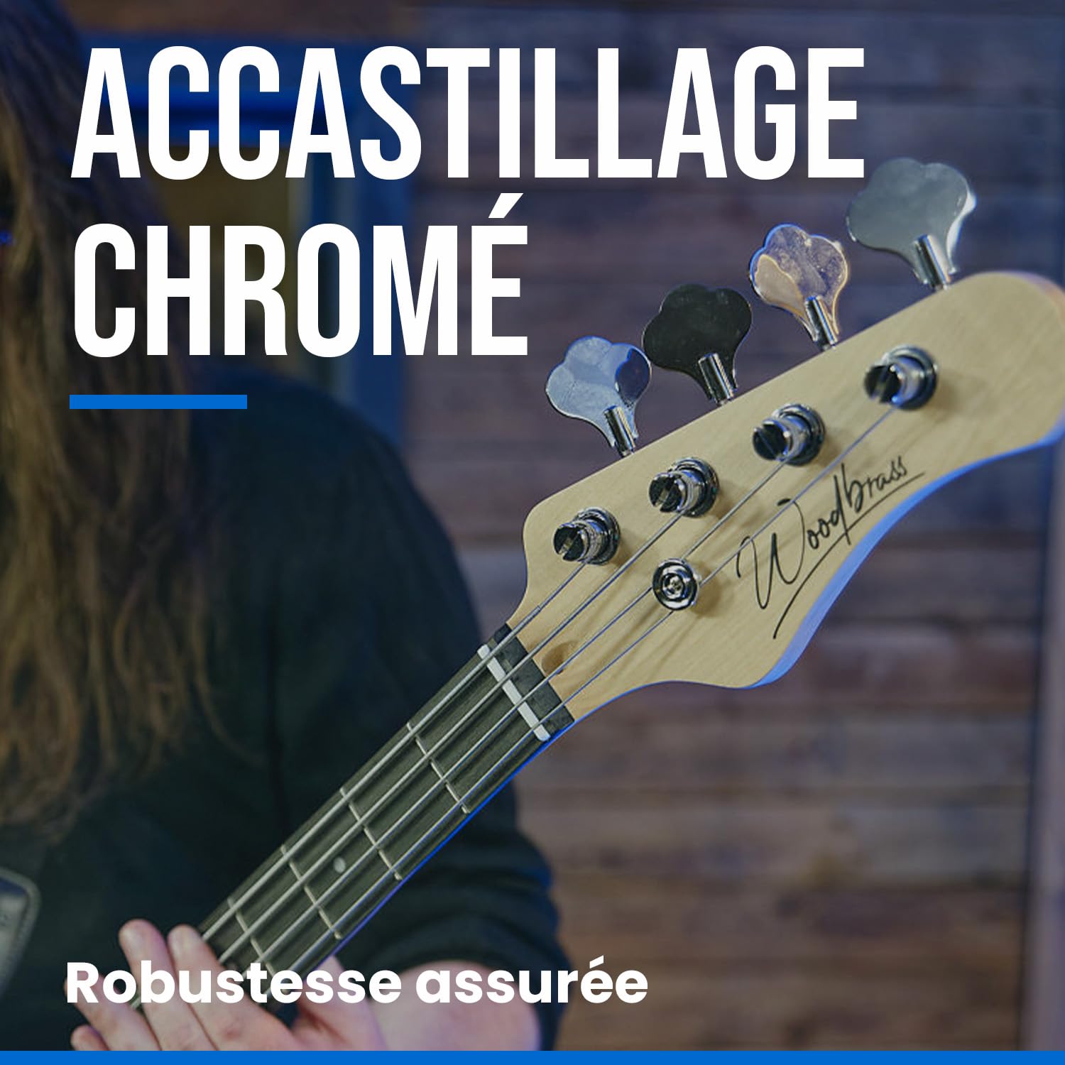 Woodbrass JB100 - Chitarra Basso elettrico per principianti, modello JB, tiglio, stile rock, pop, funk, country, hard, metal